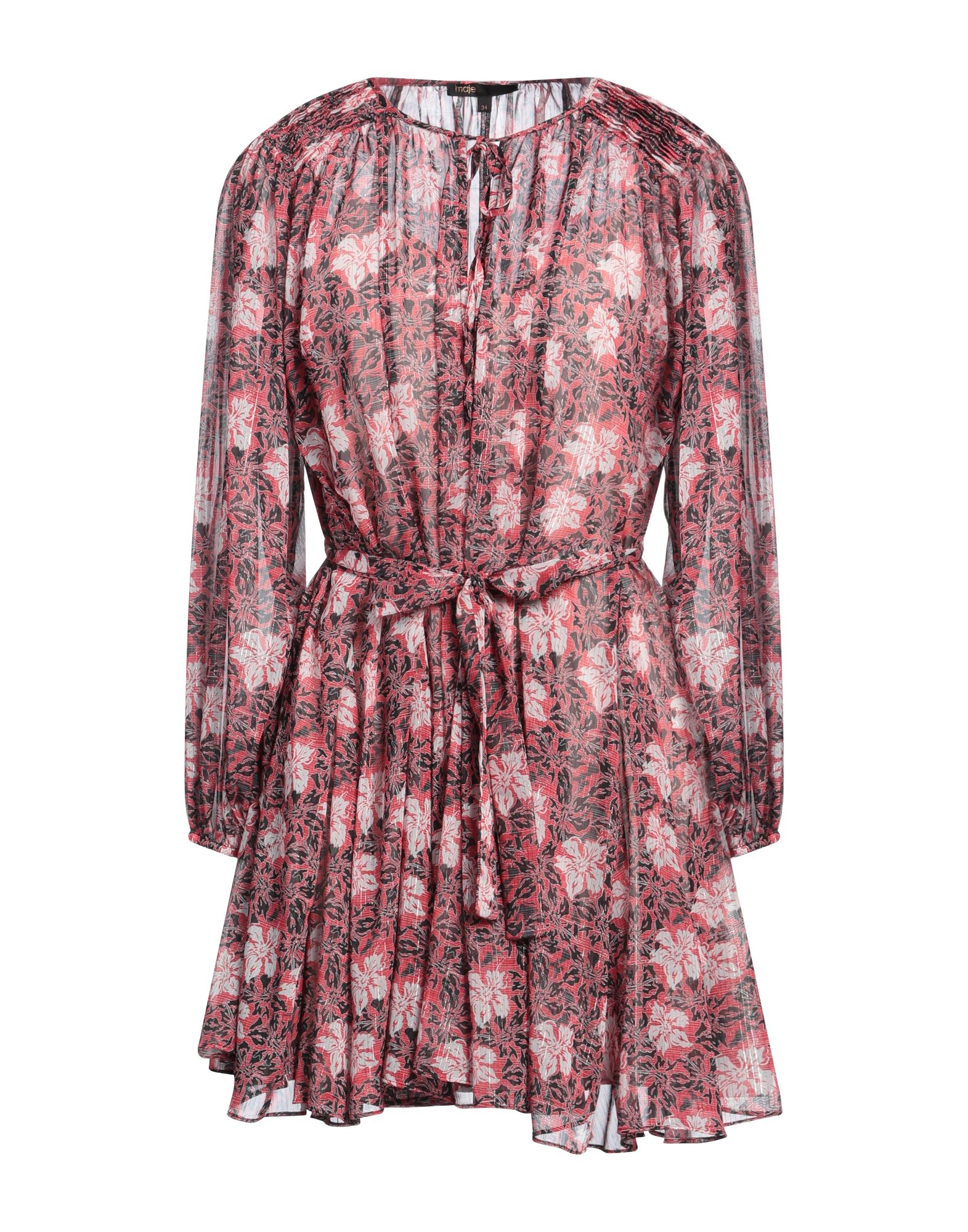 플레어 드레스, 크레이프, 메탈릭 효과, 장식 부착 없음, 플로럴 모티브, 크루넥, 롱 슬리브, 슬립 내장, 포켓 없음, 손세탁 또는 드라이클리닝, 표백 금지, 건조기 사용가능. 이미지