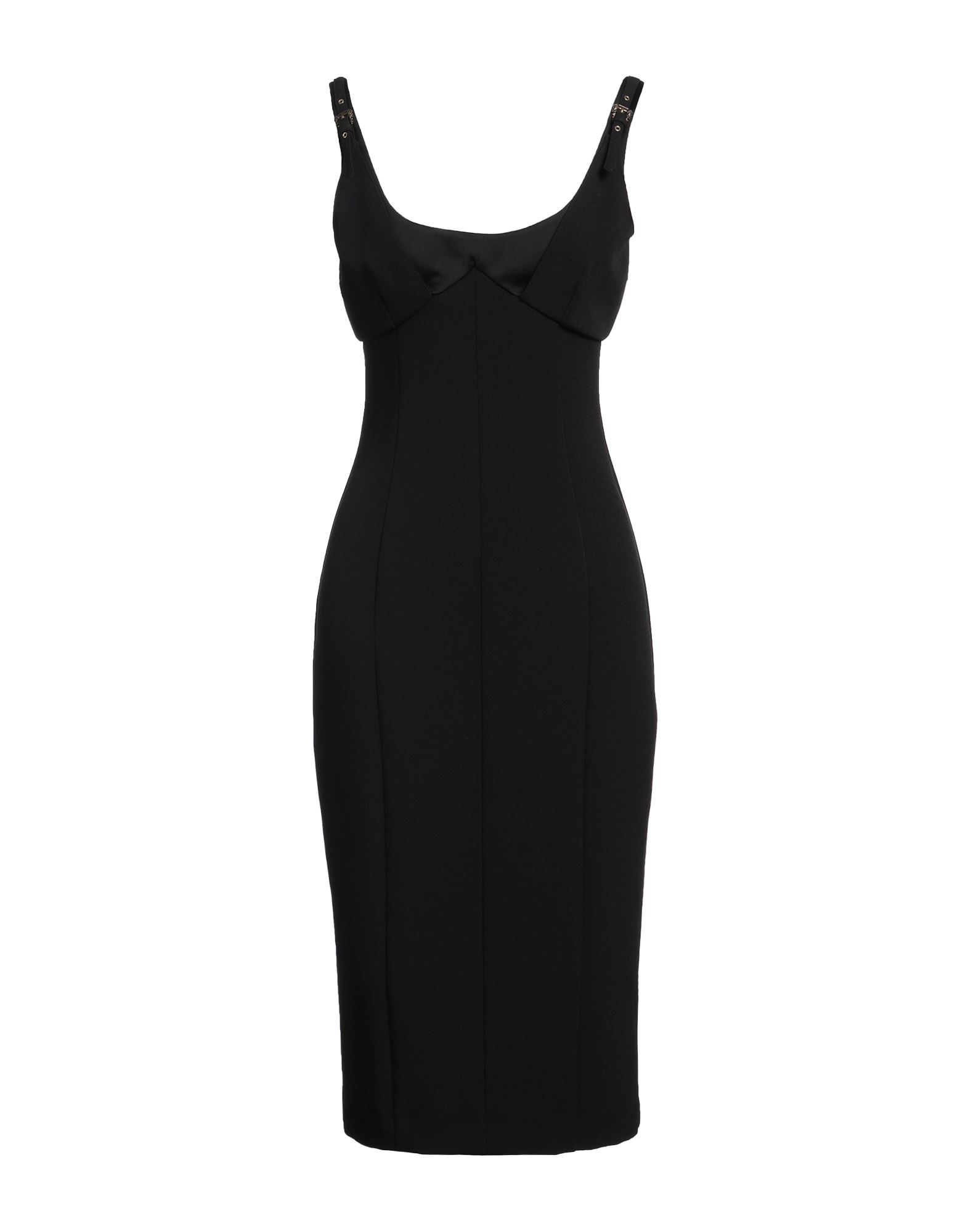 바디콘 드레스, 저지, 버클, 장식 디테일 솔리드 컬러, 딥 네크라인, 슬리브리스, 안감없음, 지퍼 여밈, 포켓 없음, 백 슬릿, 스트레치, 손세탁 또는 드라이클리닝, 표백 금지, 건조기 사용불가. 이미지