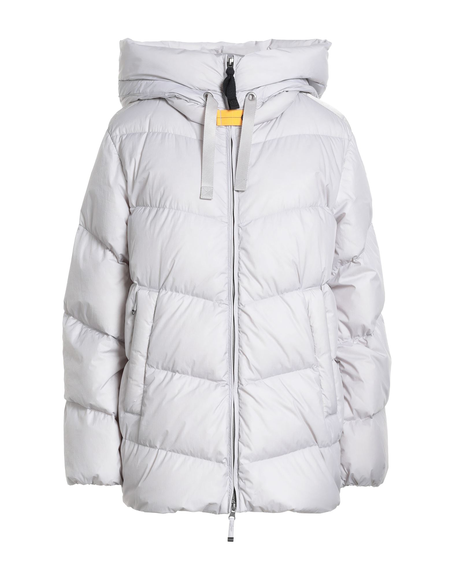 쇼트 다운 자켓, 테크니컬 패브릭, 퀼팅, 브랜드 로고, 그로그랭 트림, 솔리드 컬러, 후드, 롱 슬리브, 덕 다운 내장, 헤비 패딩, 지퍼 여밈, 드로스트링 웨이스트, 지퍼 포켓, 드로스트링 헴라인, 동물성 비섬유 자재 함유. 이미지