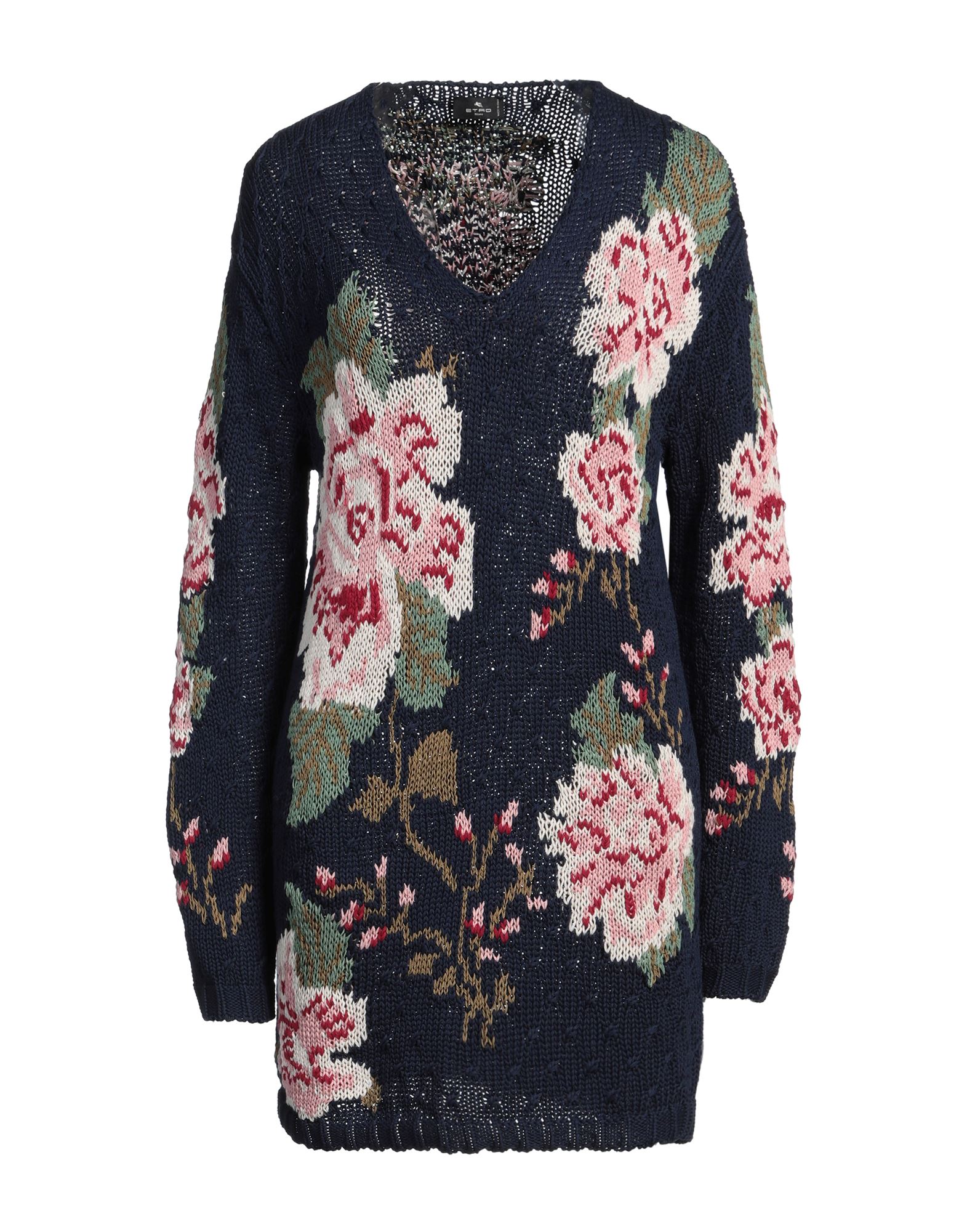 원피스 & 드레스, 니트 소재, 미디엄웨이트 니트, 플로럴 모티브, 장식 부착 없음, v 네크라인, 롱 슬리브, 포켓 없음, 물세탁 불가, 표백 금지, 건조기 사용불가. 이미지