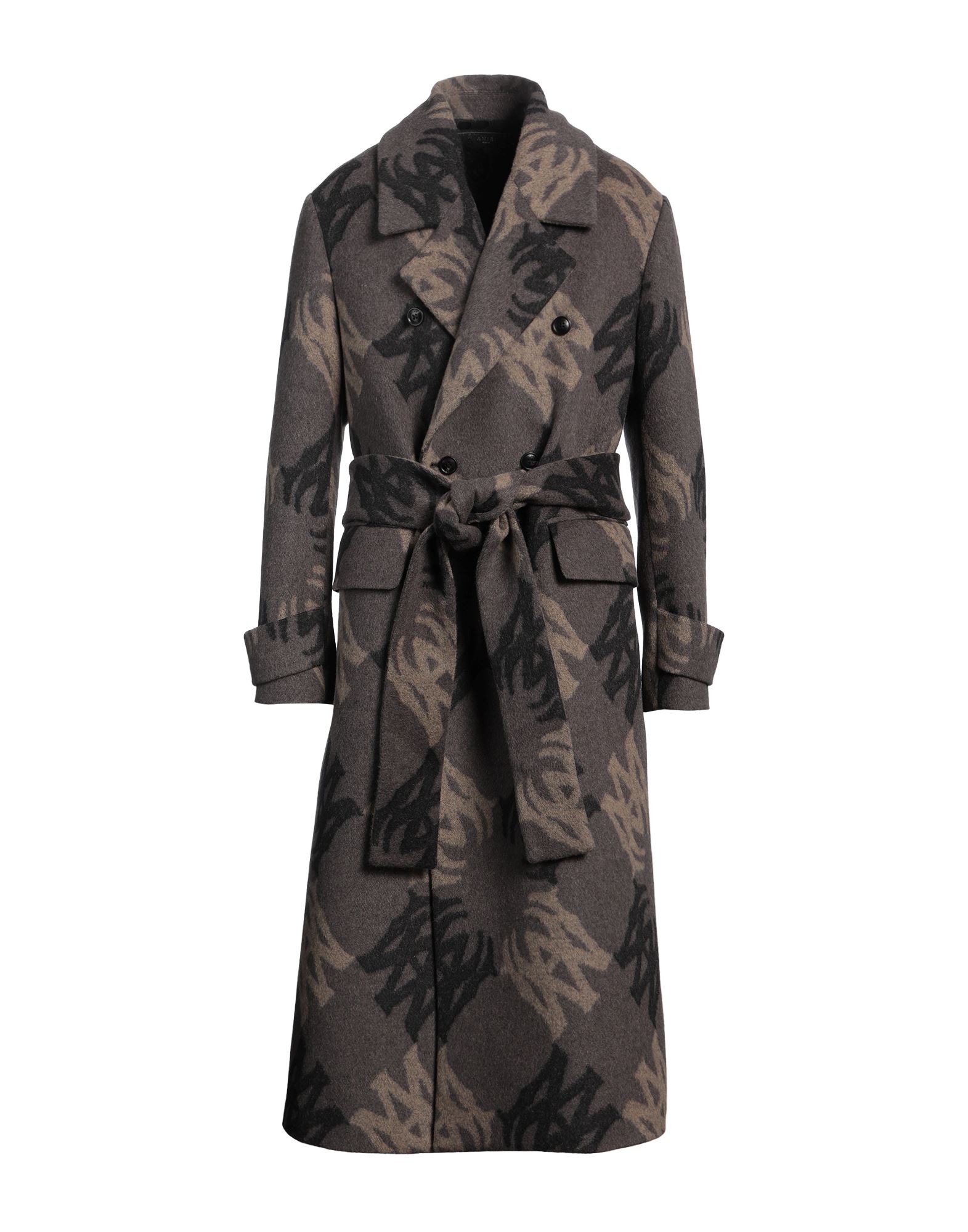 벨티드 코트, 브러시드 펠트, 카무플라주 패턴, 장식 부착 없음, 라펠, 더블브레스티드, 롱 슬리브, 안감있음, 벨티드 웨이스트, 멀티 포켓, 드라이클리닝, 표백 금지, 건조기 사용불가. 이미지
