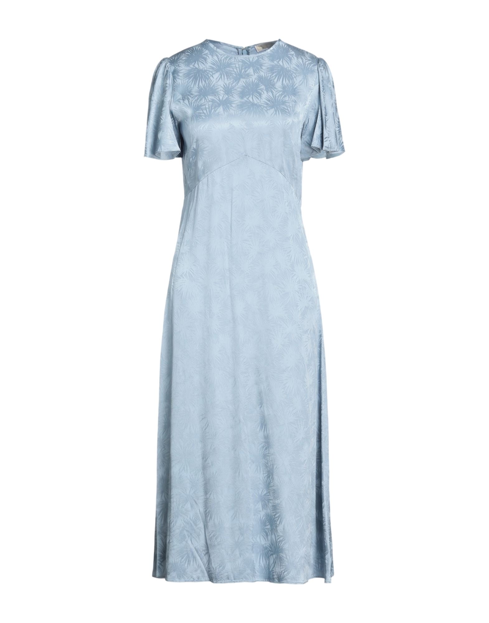 자카드, 새틴, 장식 부착 없음, 솔리드 컬러, 플로럴 모티브, 라운드 네크라인, 쇼트 슬리브, 안감없음, 훅&아이, κλείσιμο με φερμουάρ, 포켓 없음, 트라페즈 스커트. 이미지