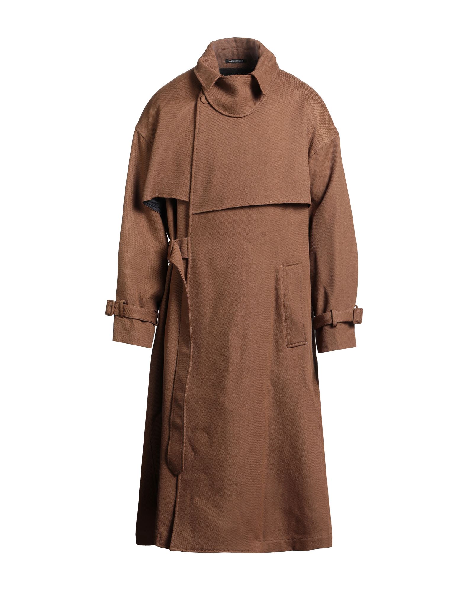 벨티드 코트, 플란넬, 디테쳐블 디테일, 솔리드 컬러, 클래식 칼라, 더블브레스티드, 롱 슬리브, 부분적으로 안감 처리한 내부, 버튼 여밈, 슬릿 포켓, 드라이클리닝, 표백 금지, 건조기 사용불가. 이미지