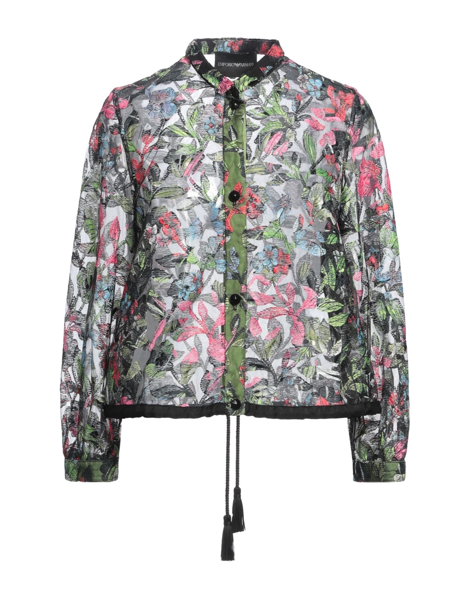 자켓, 튤, 플로럴 모티브, 자수 장식, 클래식 칼라, 싱글브레스티드, 롱 슬리브, 안감없음, 버튼 여밈, 드로스트링 헴라인, 드라이클리닝, 표백 금지, 건조기 사용불가. 이미지