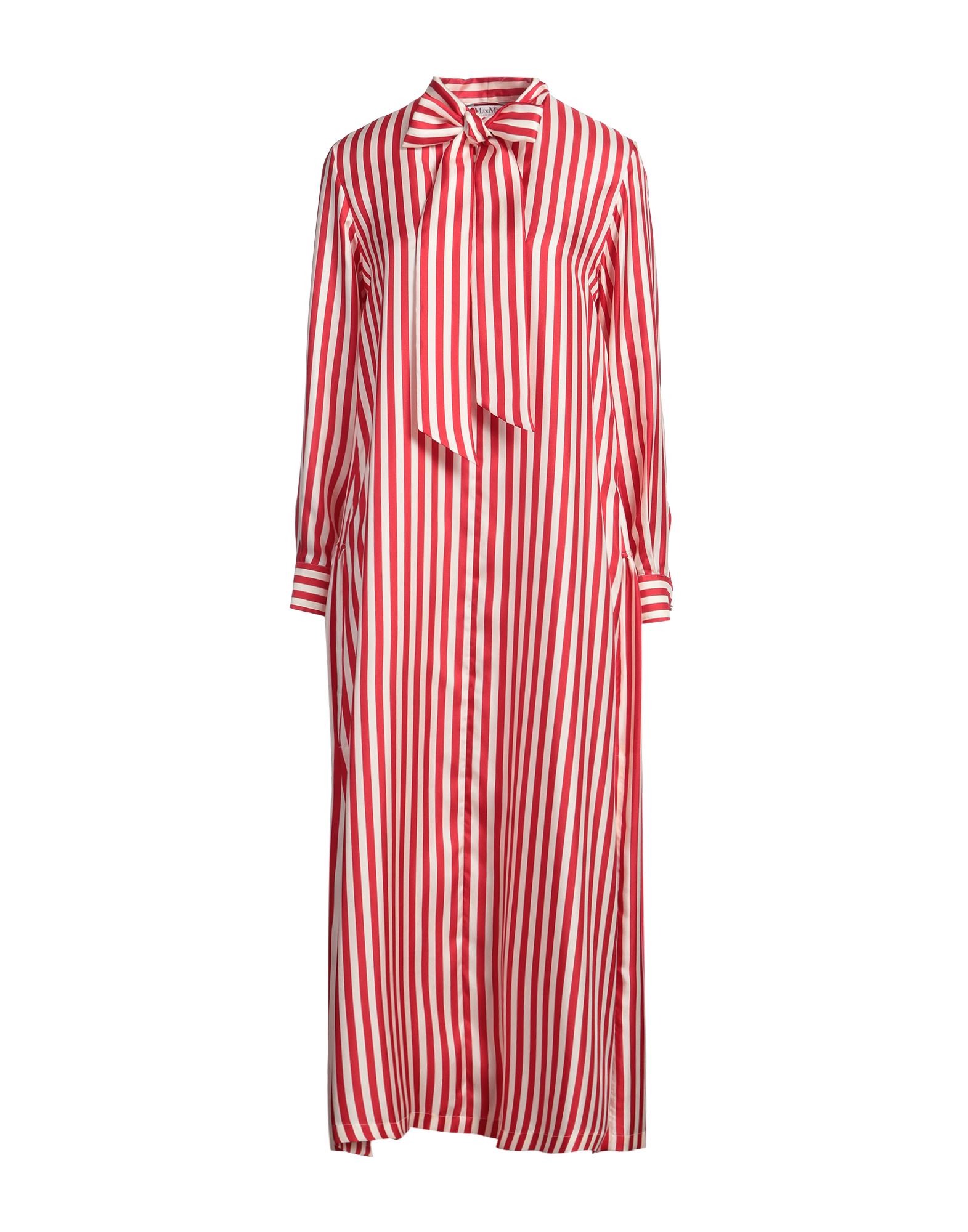 플레어 드레스, 트윌, 스트라이프, 장식 부착 없음, 보우 타이 네크라인, 롱 슬리브, 안감없음, 포켓 없음, 드라이클리닝, 표백 금지, 건조기 사용불가. 이미지