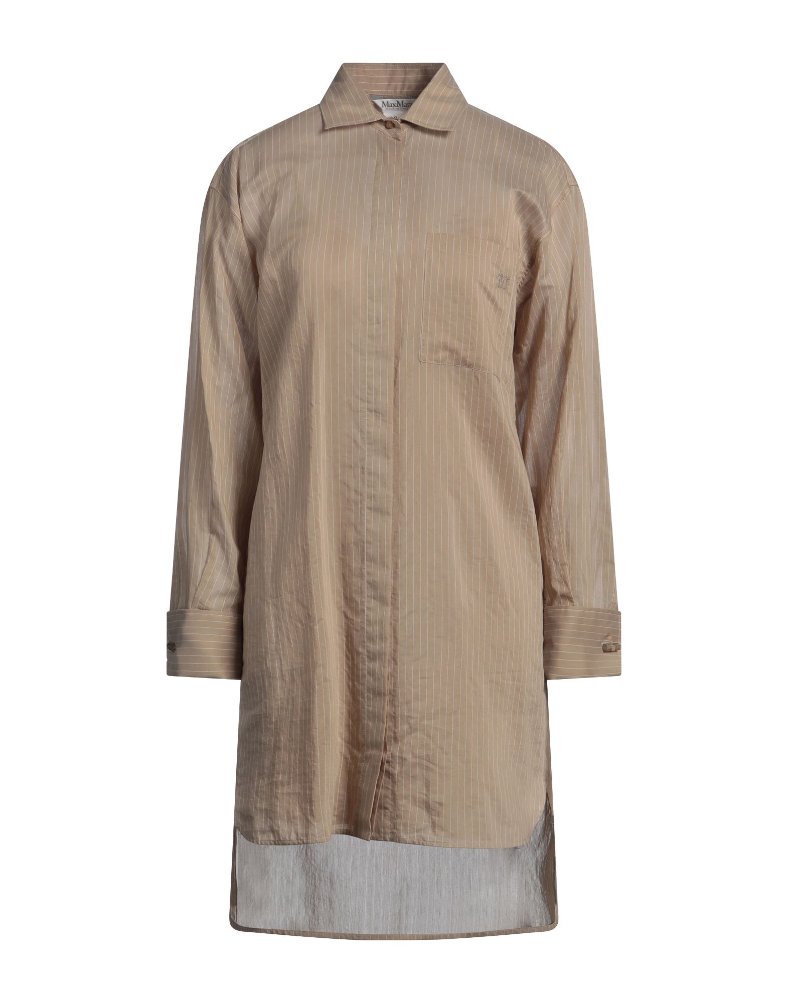 셔츠 드레스, 우븐, 스트라이프, 자수 로고 장식, 클래식 칼라, 롱 슬리브, 프렌치 커프스, 슬립 내장, 히든 버튼 여밈, 벨트 루프, 포켓 1개, 2피스 세트, 드라이클리닝, 표백 금지, 건조기 사용불가. 이미지