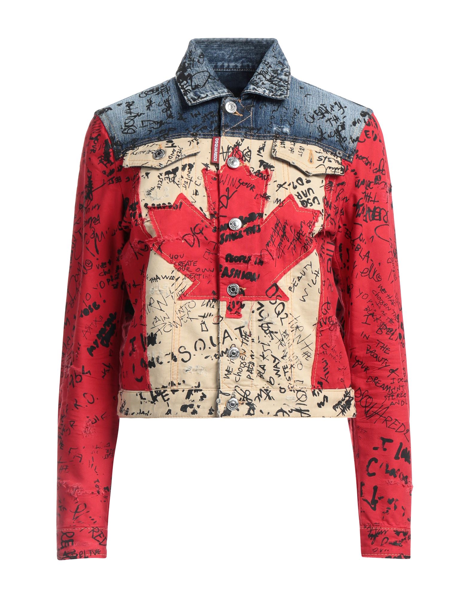 데님, 평직, 바랜 효과, 브랜드 로고, 프린트, 멀티컬러 패턴, 다크 워싱, 클래식 칼라, 싱글브레스티드, 롱 슬리브, 버튼 커프스, 안감없음, 버튼 여밈, 멀티 포켓. 이미지