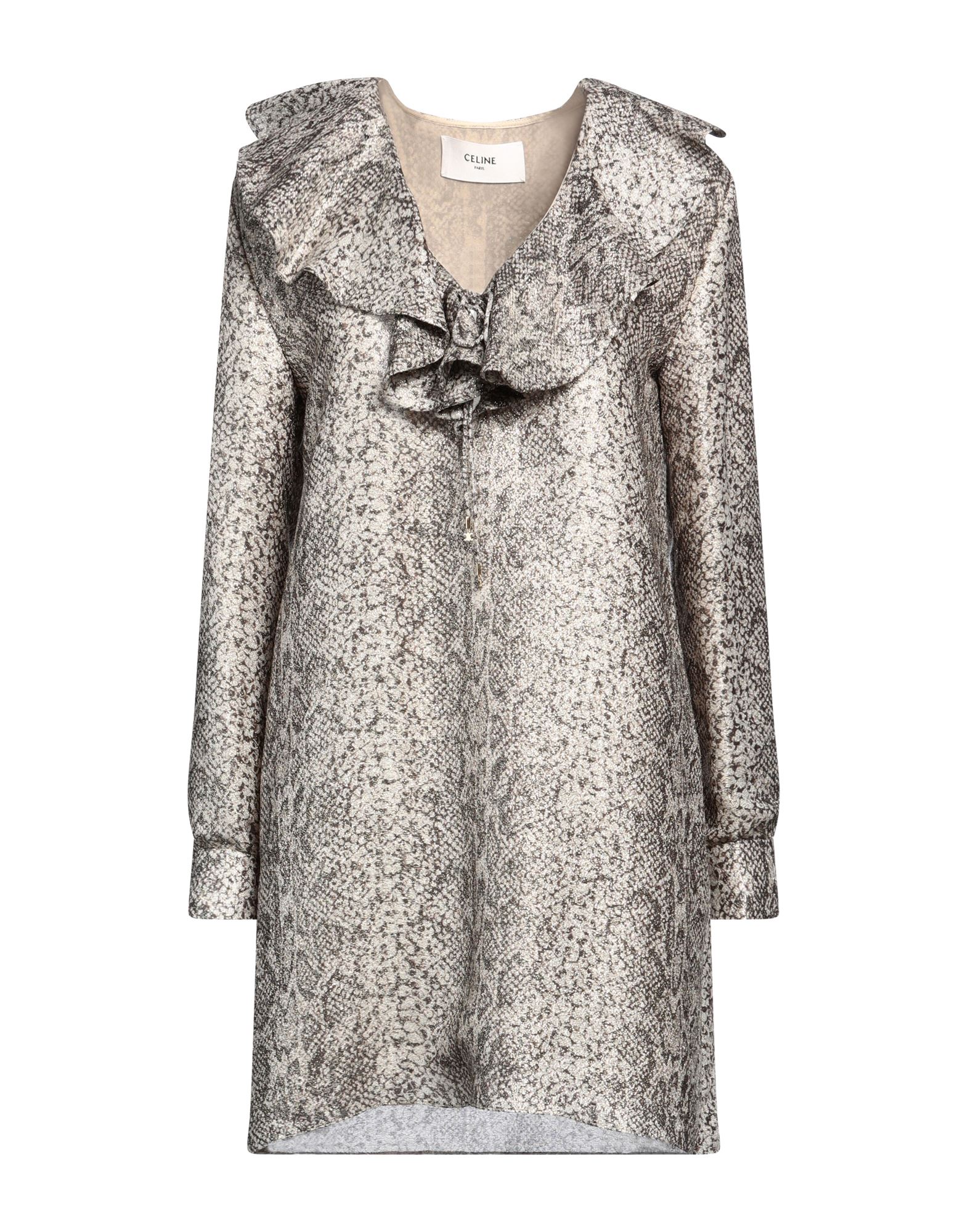 크레이프, 메탈릭 효과, 러플, 멀티컬러 패턴, v 네크라인, 롱 슬리브, 버튼 커프스, 안감있음, 포켓 없음, 드라이클리닝, 표백 금지, 건조기 사용불가, 원피스 & 드레스. 이미지