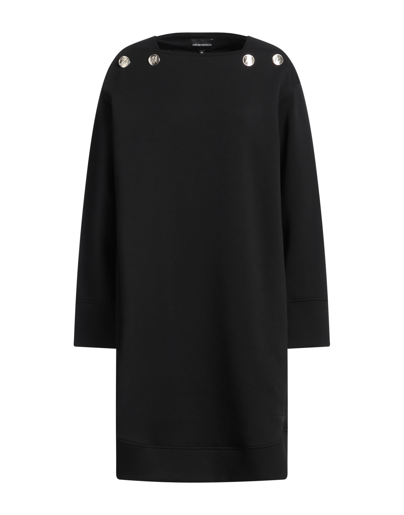 플레어 드레스, 저지, 스트레치 패브릭, 장식 디테일 솔리드 컬러, 버튼 장식, 자수 로고 장식, 스퀘어 네크라인, 롱 슬리브, 안감없음, 슬릿 포켓, 세탁기로 세탁, 표백 금지, 건조기 사용불가. 이미지