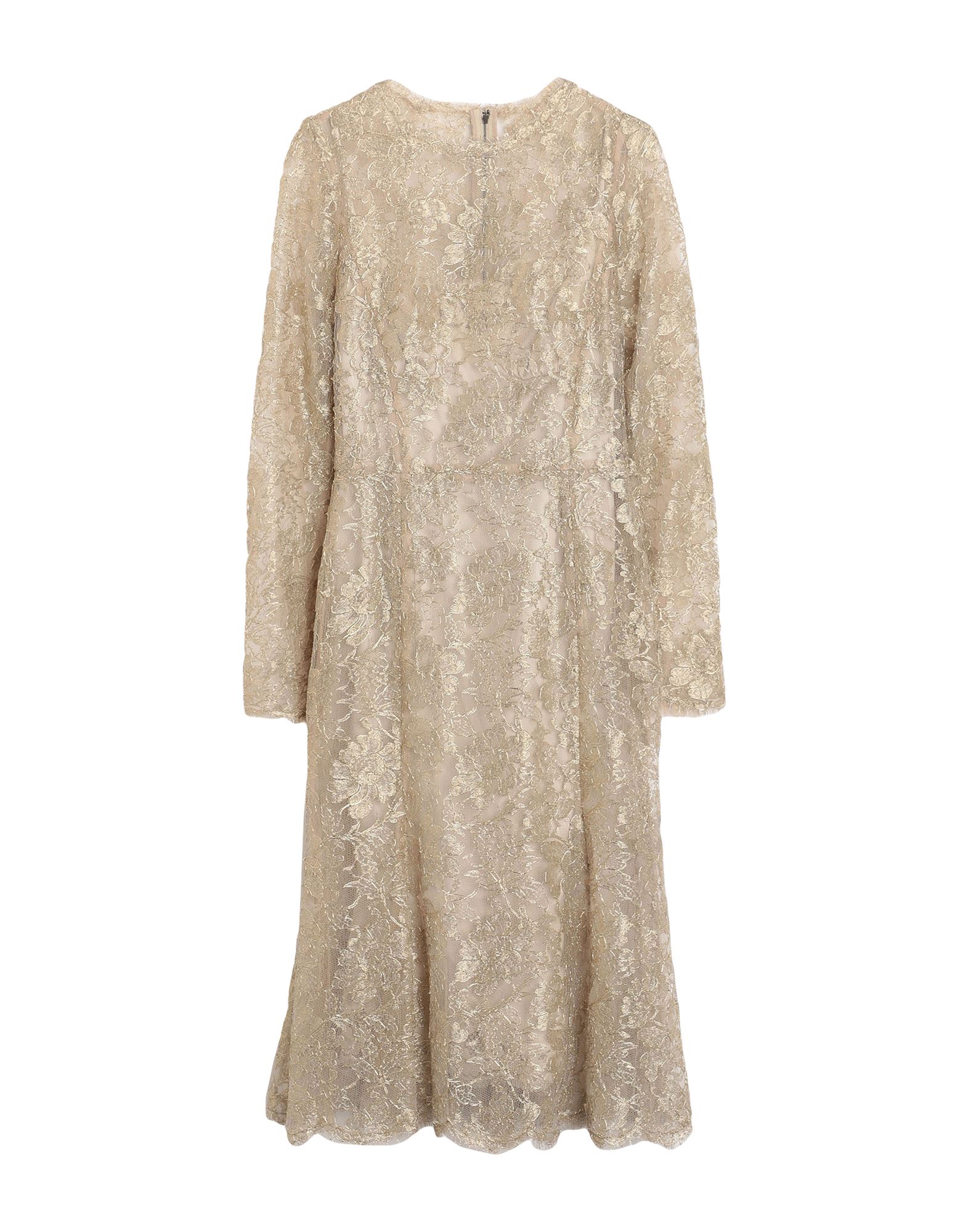 플레어 드레스, 레이스, 메탈릭 효과, 장식 디테일 솔리드 컬러, 자수 장식, 크루넥, 롱 슬리브, 슬립 내장, 지퍼 여밈, 포켓 없음, 드라이클리닝, 표백 금지, 건조기 사용불가. 이미지