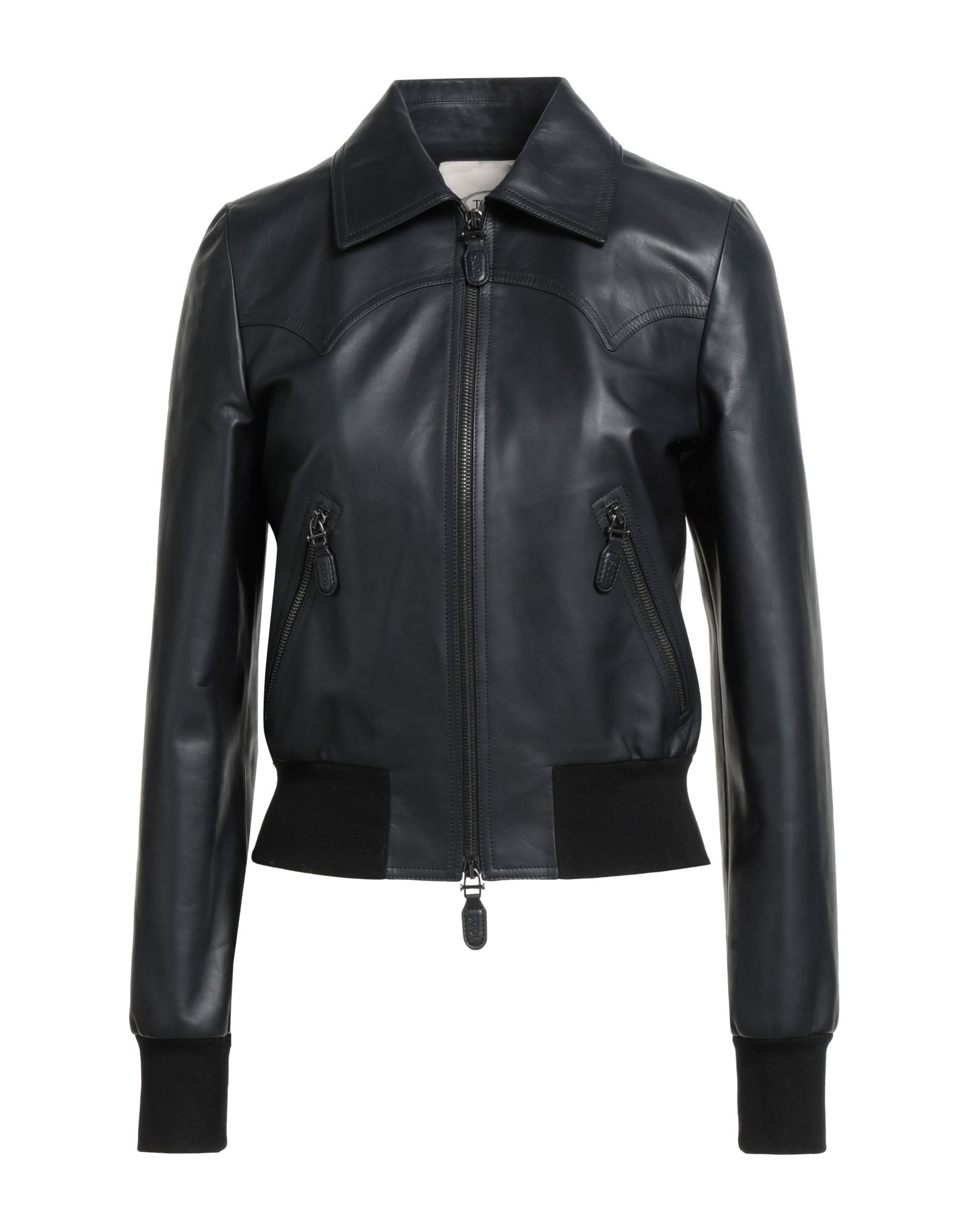 캐주얼 자켓, 가죽, 니트 트리밍, 솔리드 컬러, 클래식 칼라, 롱 슬리브, 안감있음, 지퍼 여밈, 멀티 포켓, 동물성 비섬유 자재 함유, 전문 세탁 또는 드라이클리닝, 표백 금지, 건조기 사용불가, 다림질 금지. 이미지