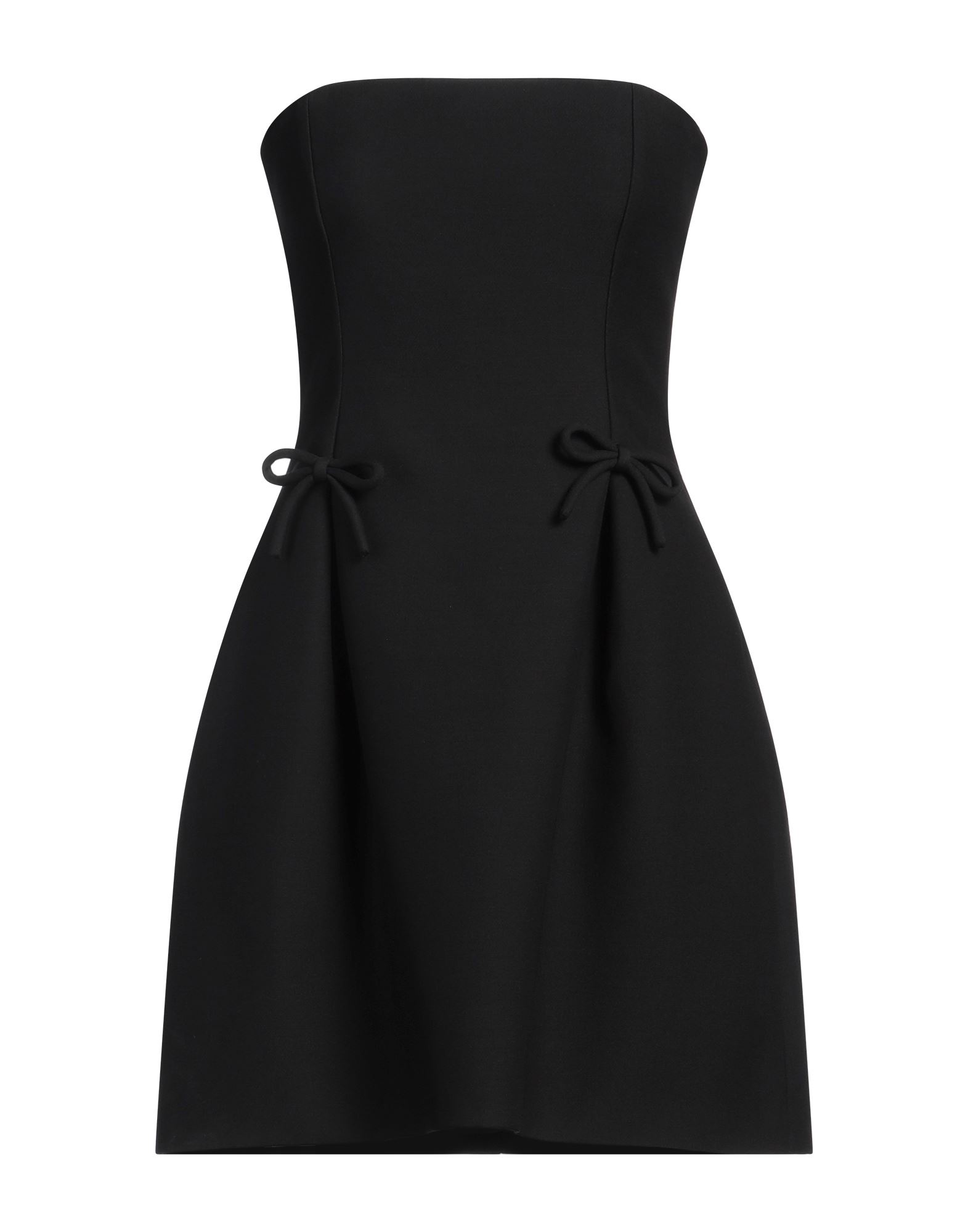 플레어 드레스, 크레이프, 솔리드 컬러, 보우 디테일, 오프숄더, 슬리브리스, 안감있음, 지퍼 여밈, 후크 여밈, 멀티 포켓, 드라이클리닝, 표백 금지, 건조기 사용불가. 이미지