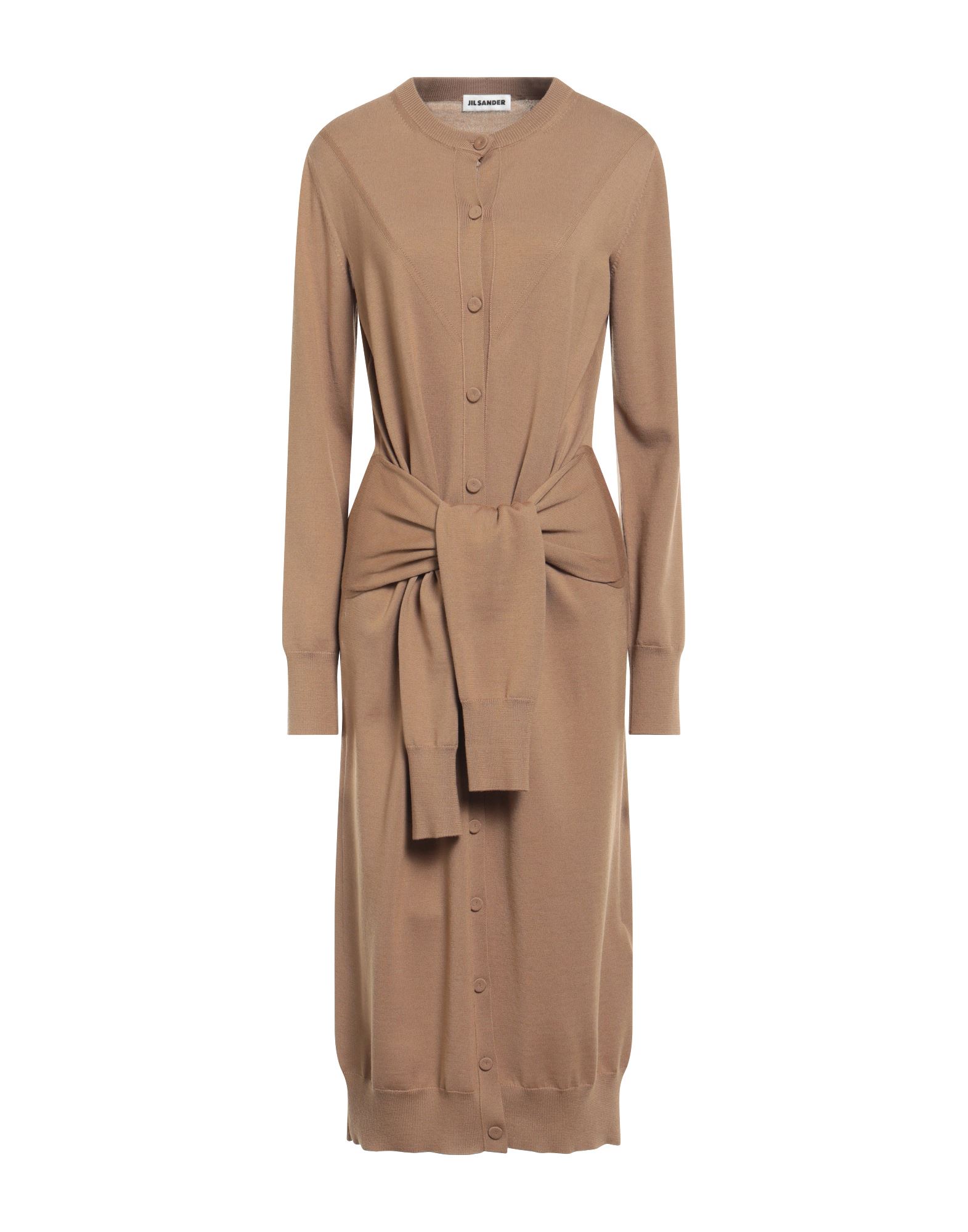 원피스 & 드레스, 니트 소재, 라이트웨이트 니트, 솔리드 컬러, 장식 부착 없음, 크루넥, 롱 슬리브, 안감없음, 버튼 여밈, 포켓 없음, 세탁기 세탁 또는 드라이클리닝, 표백 금지, 건조기 사용불가, 편안함과 우아함이 결합된 격식을 갖춘 세련된 포멀 오피스 룩, 이 브랜드는 사이즈가 크게 나옵니다. 이미지