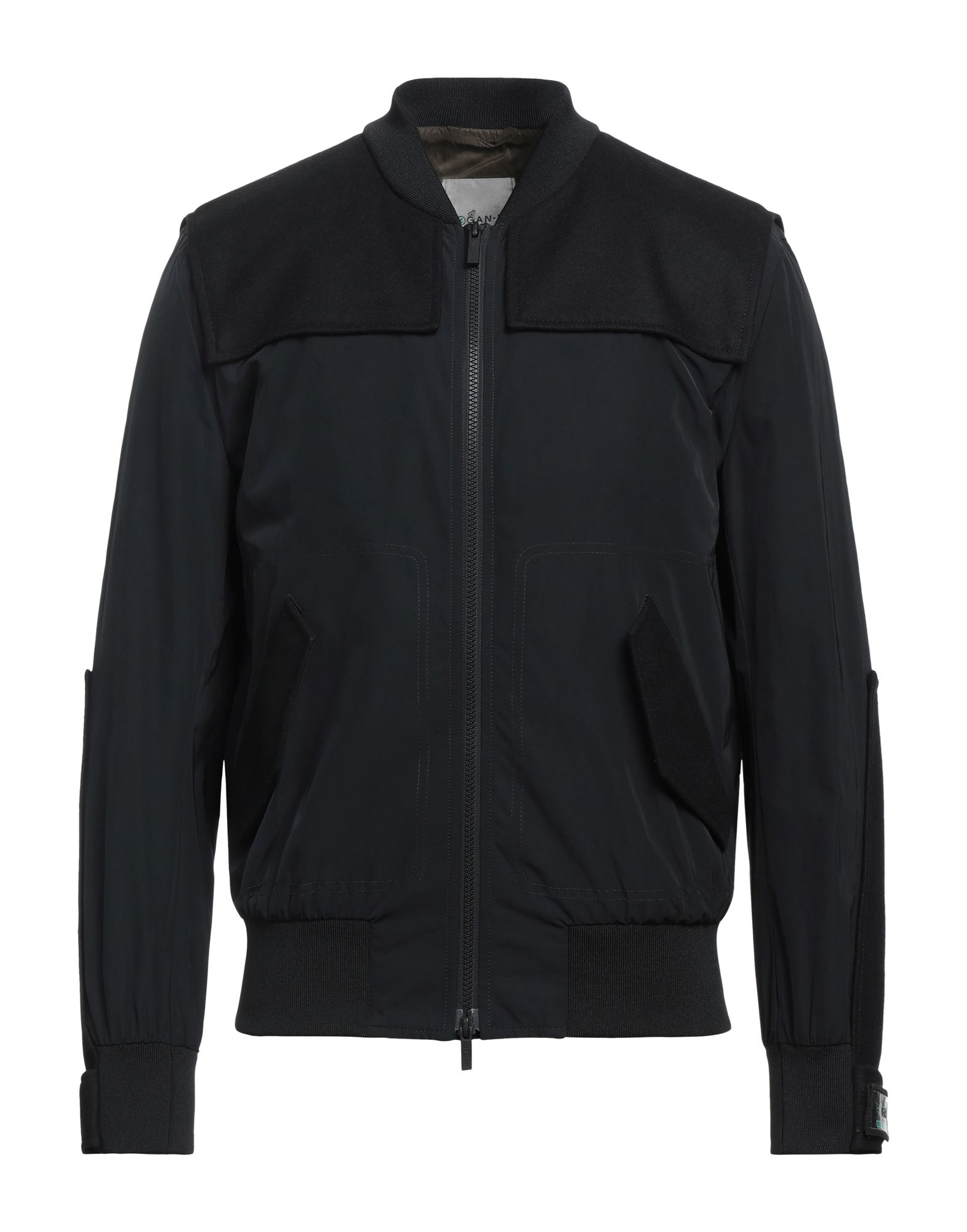 테크니컬 패브릭, 펠트 직물, 장식 부착 없음, 솔리드 컬러, 라운드 네크라인, 싱글브레스티드, 롱 슬리브, 안감있음, 지퍼 클로저, 멀티 포켓, 보머. 이미지