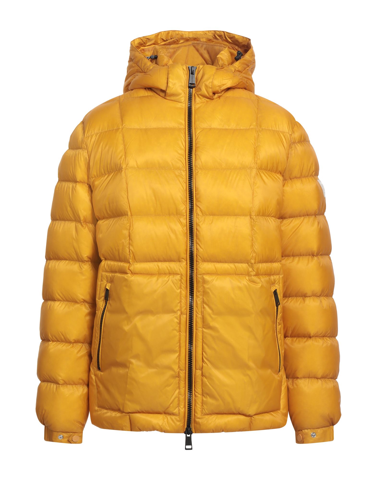 쇼트 다운 자켓, 테크니컬 패브릭, 솔리드 컬러, 브랜드 로고, 후드, 롱 슬리브, 구스 다운 내장, 지퍼 여밈, 멀티 포켓, 동물성 비섬유 자재 함유, 세탁기로 세탁, 표백 금지, 건조기 사용불가. 이미지