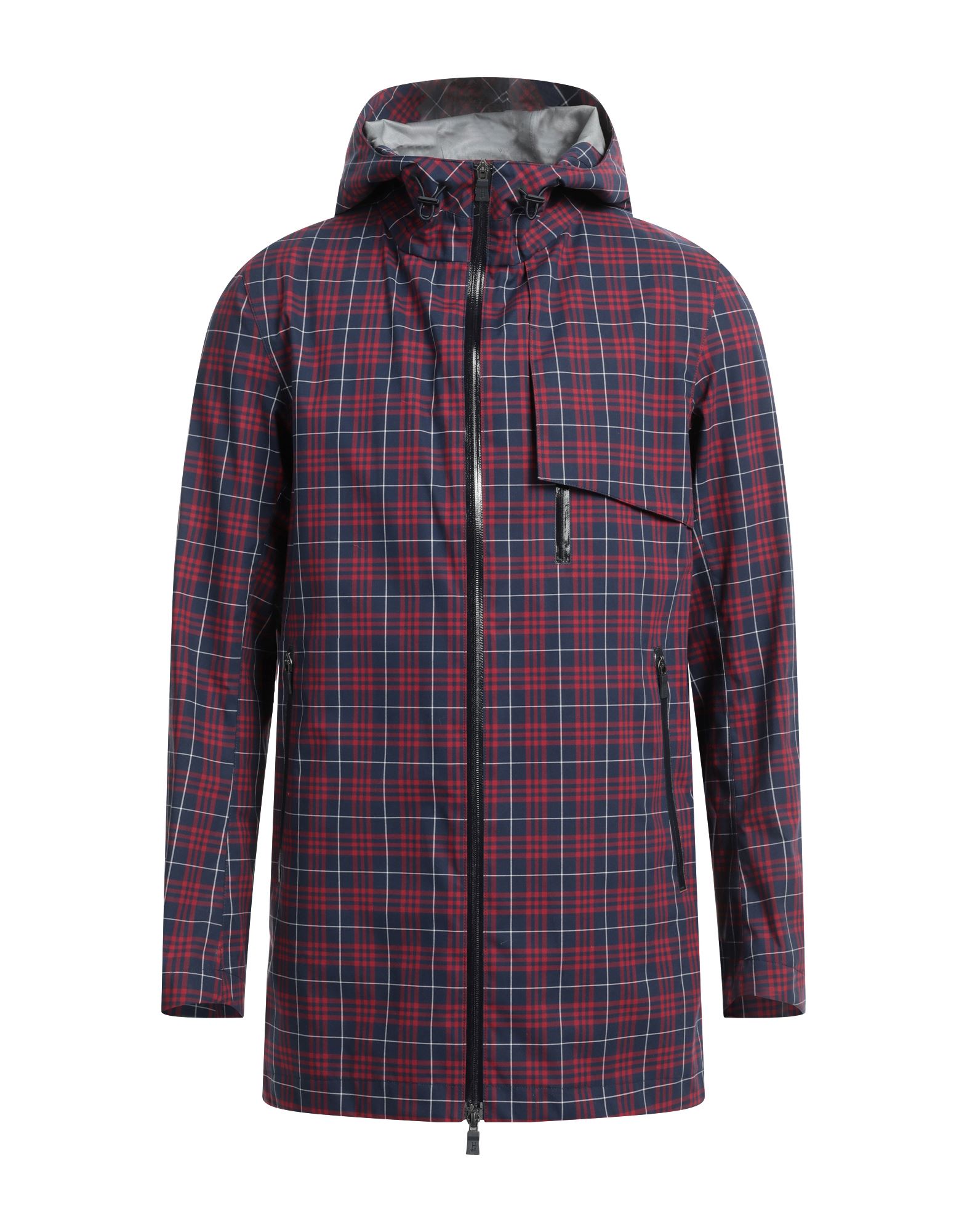 우븐, 브랜드 로고, 타탄체크, 터틀넥, 싱글브레스티드, 롱 슬리브, 안감없음, 지퍼 여밈, 멀티 포켓, 파카. 이미지