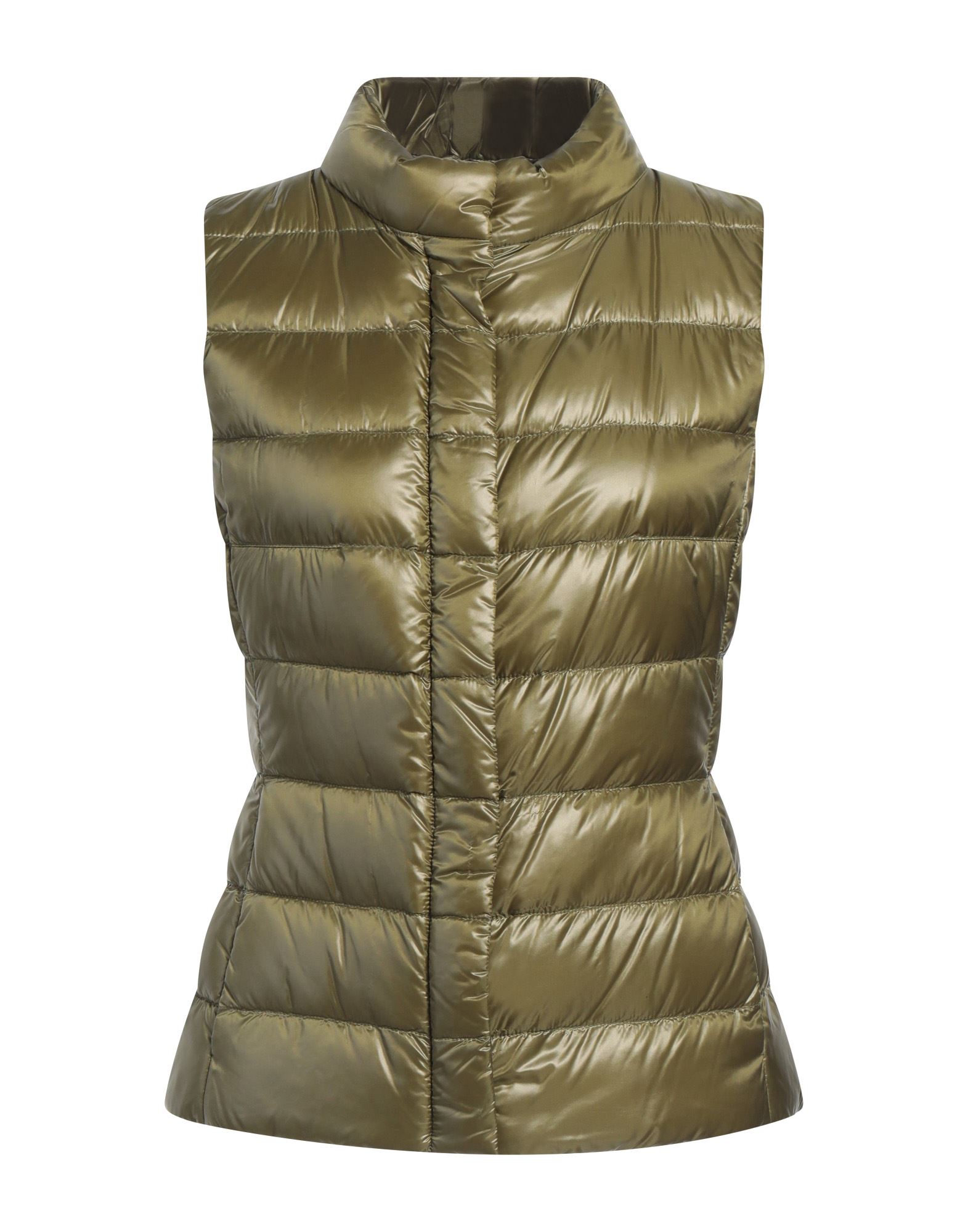 테크니컬 패브릭, 솔리드 컬러, 브랜드 로고, 크루넥, 싱글브레스티드, 슬리브리스, 구스 다운 내장, 라이트 패딩, 지퍼 여밈, 스냅버튼 여밈, 멀티 포켓, 동물성 비섬유 자재 함유, 손세탁, 표백 금지, 건조기 사용불가, 다림질 금지. 이미지