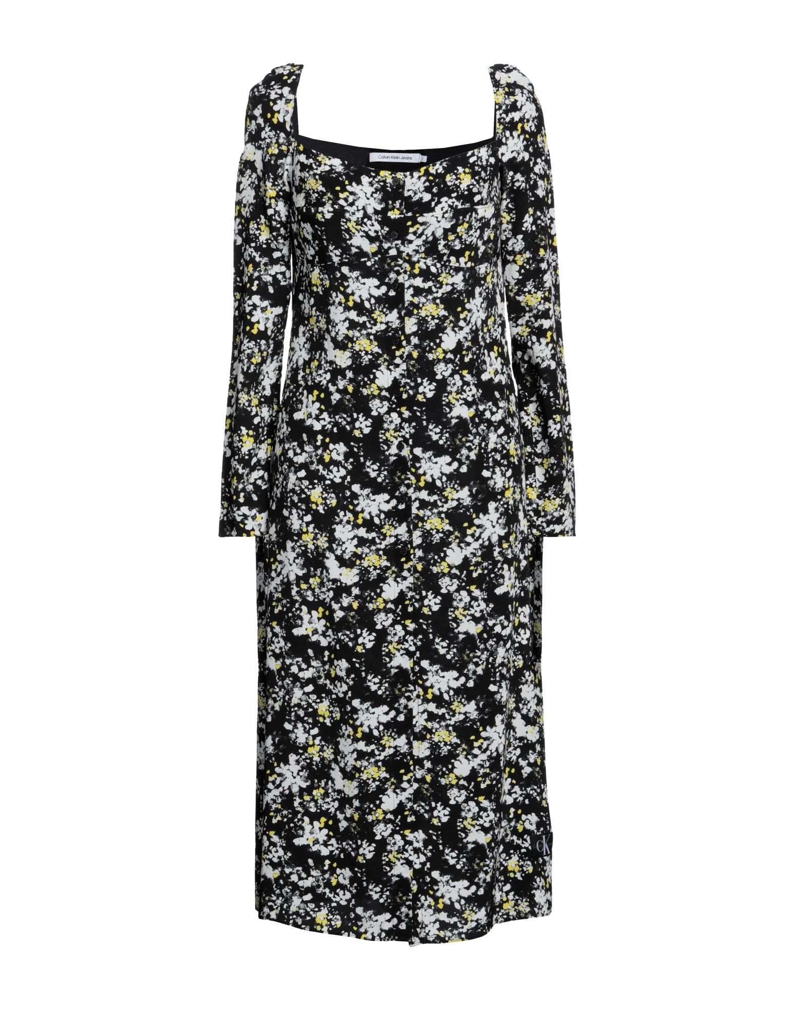 우븐, 장식 부착 없음, 플로럴 모티브, 스위트하트 네크라인, 롱 슬리브, 포켓 없음, 플레어 드레스. 이미지