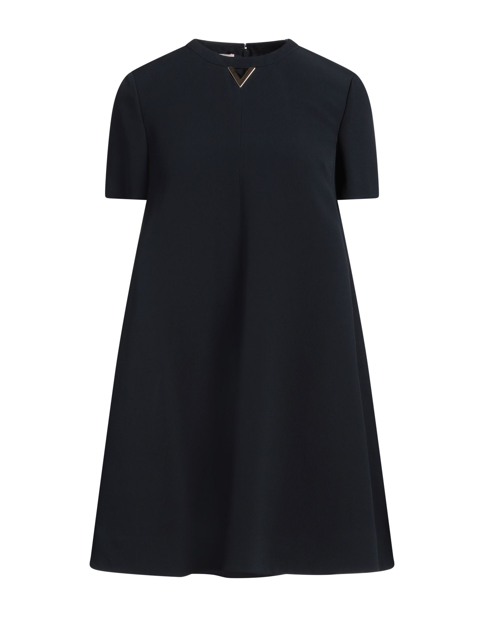 플레어 드레스, 크레이프, 장식 디테일 솔리드 컬러, 브랜드 로고, 크루넥, 쇼트 슬리브, 부분적으로 안감 처리한 내부, 지퍼 여밈, 멀티 포켓, 드라이클리닝, 표백 금지, 건조기 사용불가. 이미지