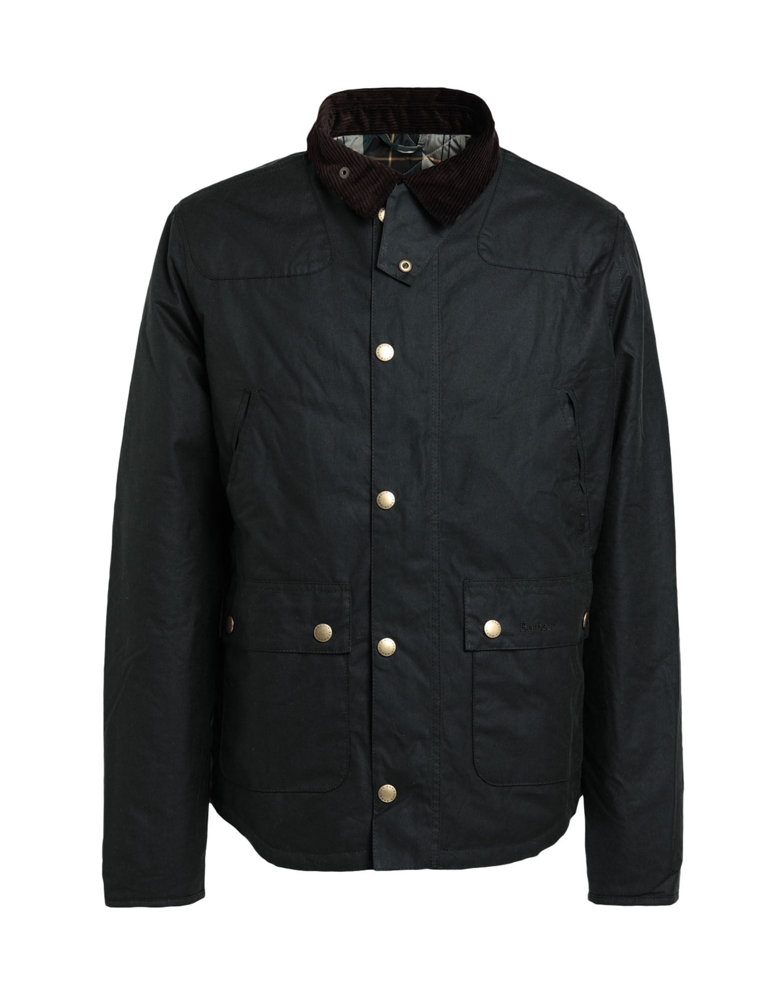 캐주얼 자켓, 테크니컬 패브릭, 왁스코팅 효과, 솔리드 컬러, 브랜드 로고, 터틀넥, 싱글브레스티드, 롱 슬리브, 합성 충전재, 스냅버튼 여밈, 지퍼 여밈, 멀티 포켓. 이미지