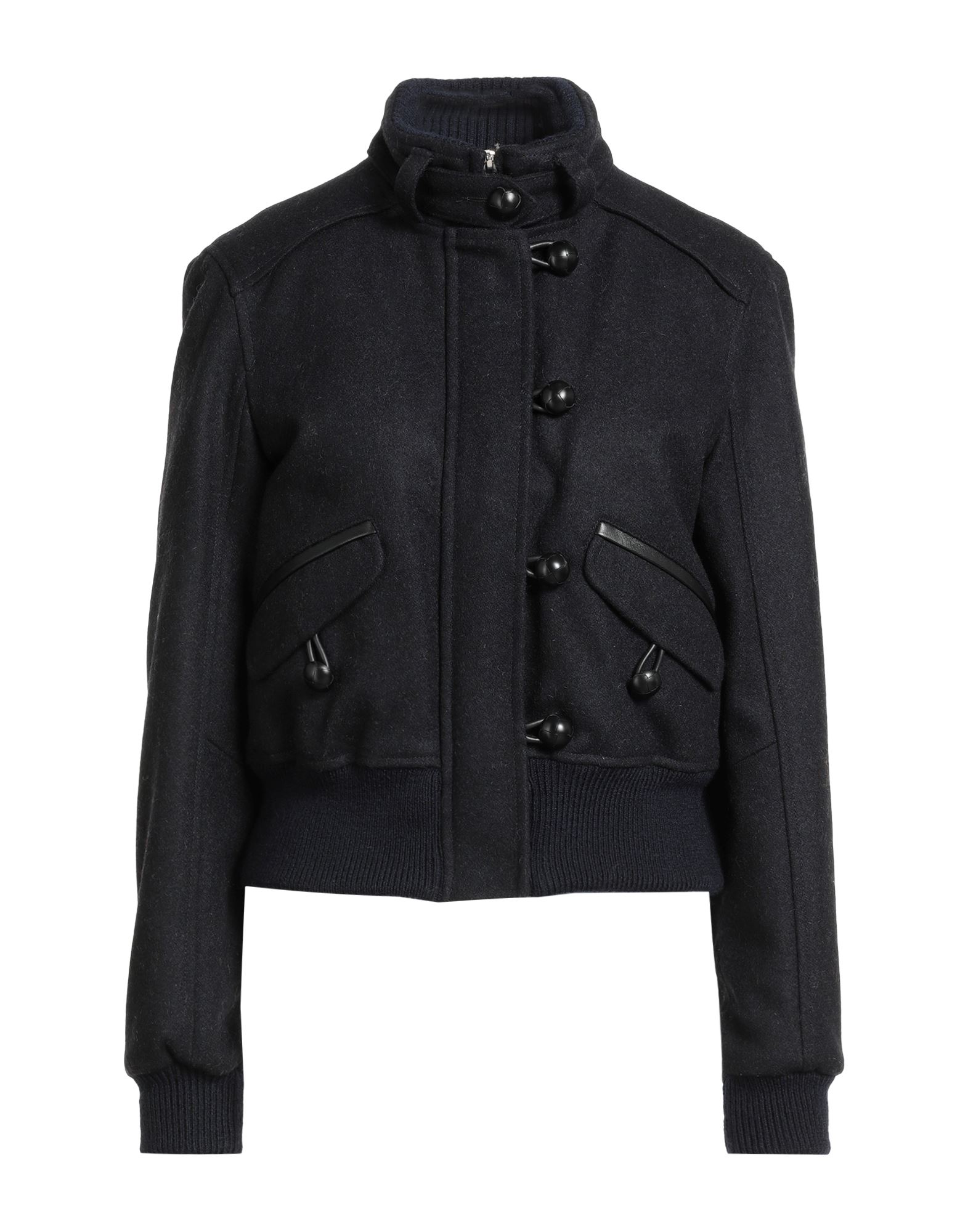 보머 자켓, 펠트, 가죽 인서트, 디테쳐블 디테일, 솔리드 컬러, 터틀넥, 더블브레스티드, 롱 슬리브, 리브 조직 커프스, 안감있음, 지퍼 여밈, 버튼 여밈, 멀티 포켓, 동물성 비섬유 자재 함유, 이 브랜드는 사이즈가 크게 나옵니다. 이미지