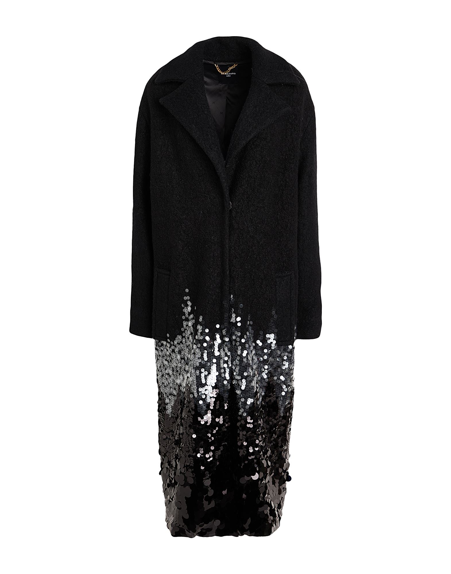 싱글 브레스티드 코트, 부클레, 장식 디테일 솔리드 컬러, 시퀸, 라펠, 롱 슬리브, 안감있음, 슬릿 포켓, 드라이클리닝, 표백 금지, 건조기 사용불가, 스타일과 우아함 그리고 화려함이 어우러진 멋진 파티 룩을 연출해줄 피스. 이미지