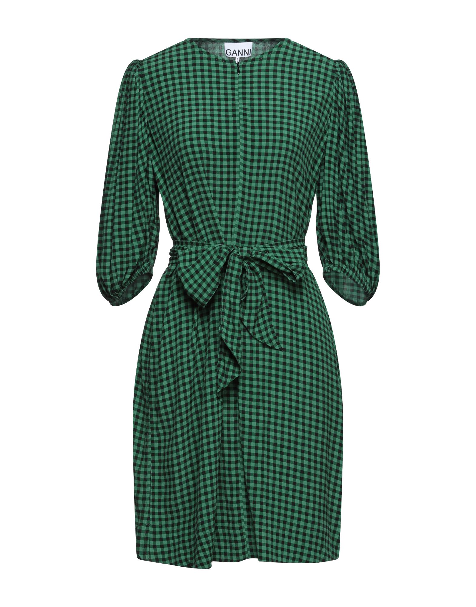 크레이프, 벨트, 체크, 크루넥, 3/4길이 슬리브, 안감없음, 지퍼 여밈, 포켓 없음, 원피스 & 드레스. 이미지