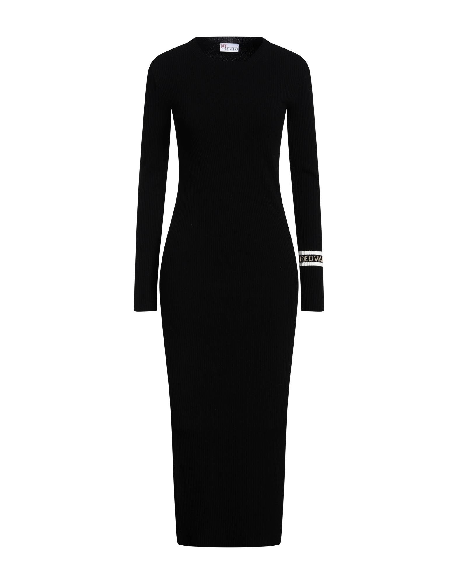 바디콘 드레스, 니트 소재, 메탈릭 효과, 라이트웨이트 니트, 솔리드 컬러, 브랜드 로고, 크루넥, 롱 슬리브, 안감없음, 포켓 없음, 세탁기로 세탁, 표백 금지, 건조기 사용불가. 이미지