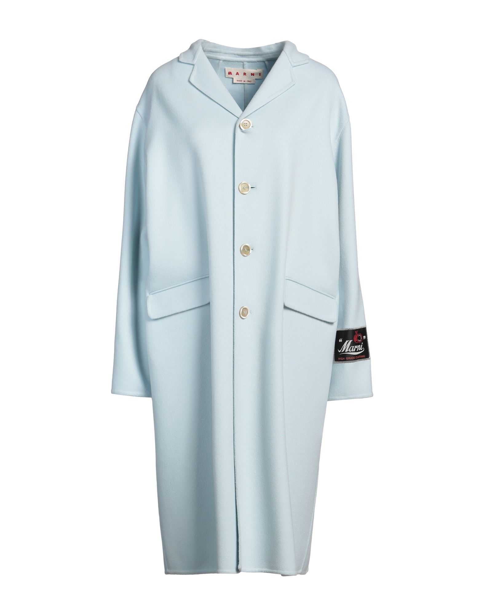 싱글 브레스티드 코트, 플란넬, 솔리드 컬러, 브랜드 로고, 라펠, 롱 슬리브, 안감없음, 버튼 여밈, 멀티 포켓, 동물성 비섬유 자재 함유, 드라이클리닝, 표백 금지, 건조기 사용불가. 이미지