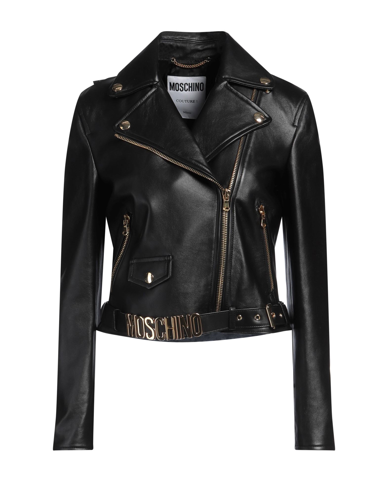 바이커 자켓, 가죽, 솔리드 컬러, 벨트, 브랜드 로고, 라펠, 싱글브레스티드, 롱 슬리브, 지퍼 커프스, 안감있음, 지퍼 여밈, 멀티 포켓, 동물성 비섬유 자재 함유, 물세탁 불가, 표백 금지, 건조기 사용불가, 다림질 금지. 이미지