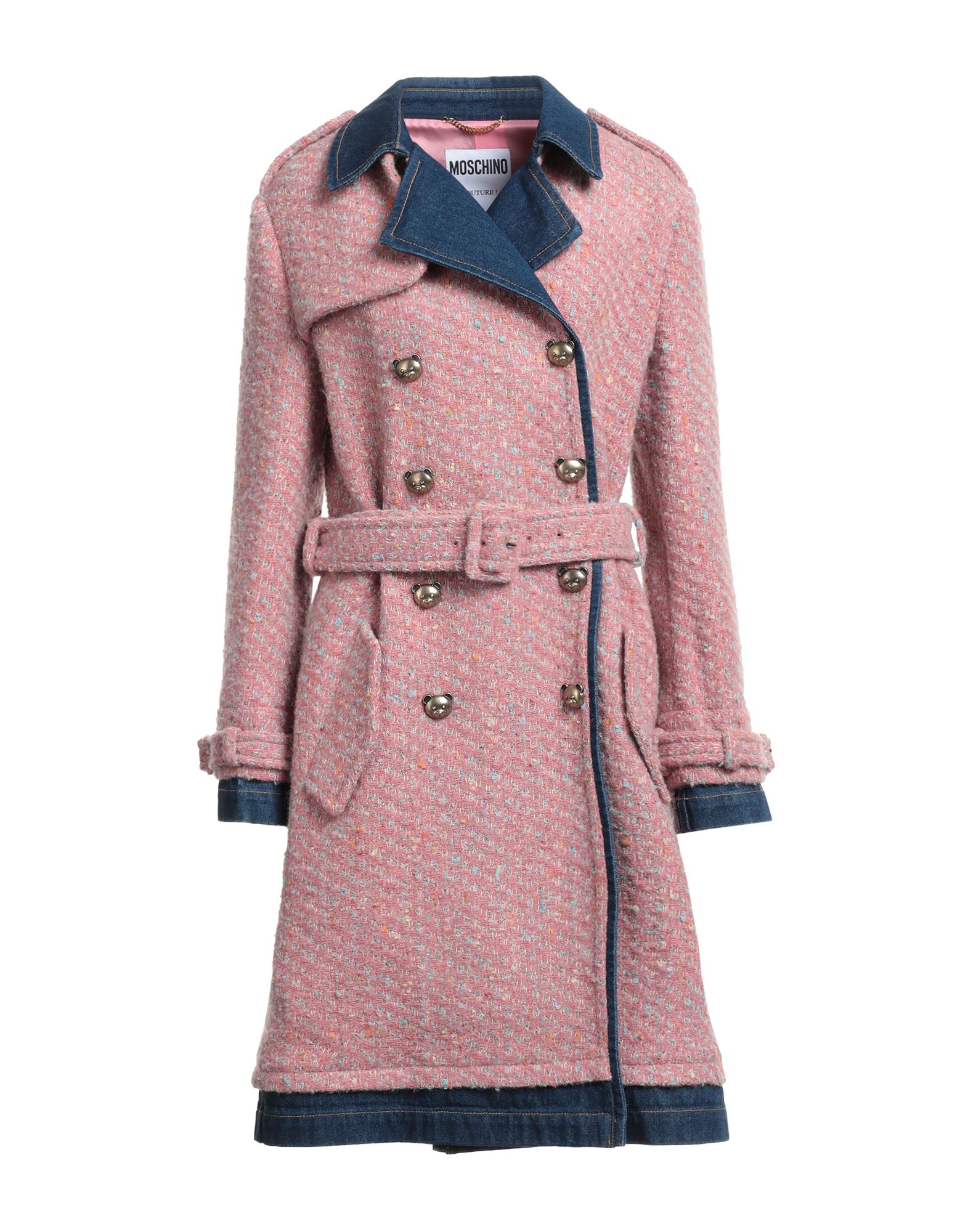 벨티드 코트, 트위드, 데님, 벨트, 브랜드 로고, 멀티컬러 패턴, 라펠, 더블브레스티드, 롱 슬리브, 안감있음, 스냅버튼 여밈, 멀티 포켓. 이미지