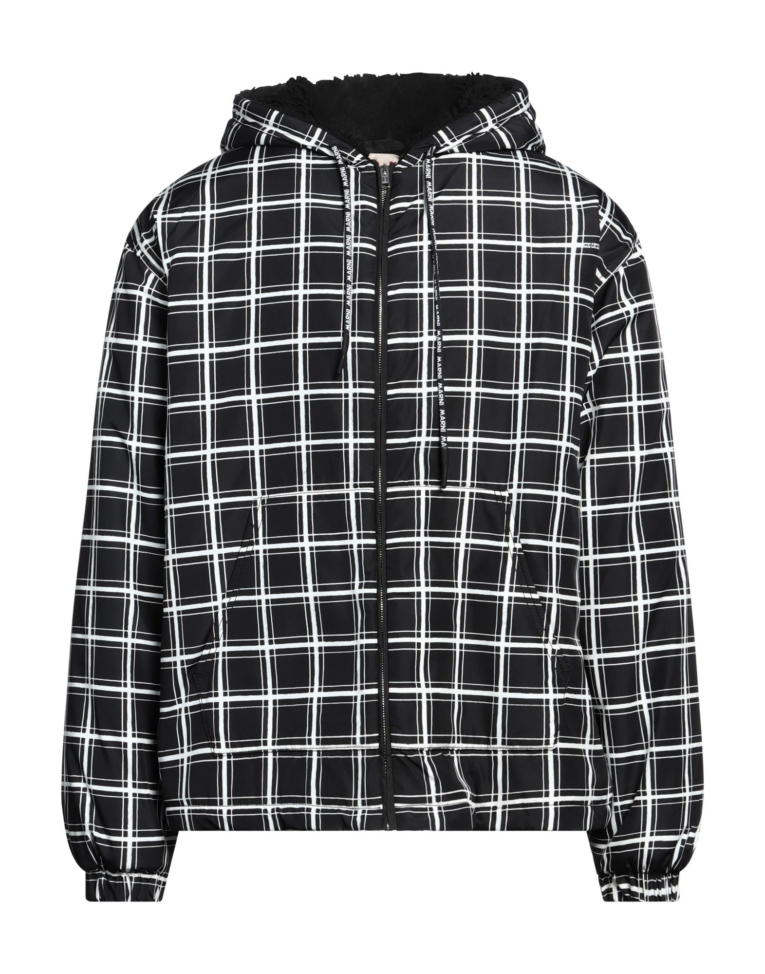 캐주얼 자켓, 테크니컬 패브릭, 체크, 브랜드 로고, 후드, 싱글브레스티드, 롱 슬리브, 내부 인조퍼, 지퍼 여밈, 슬릿 포켓, 드라이클리닝, 표백 금지, 건조기 사용불가, 이 브랜드는 사이즈가 크게 나옵니다. 이미지