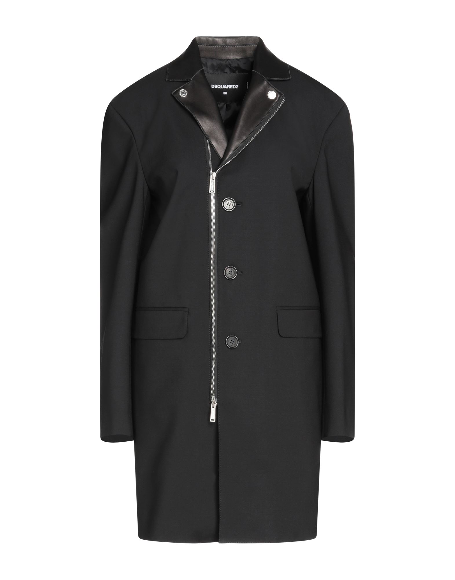 인조가죽, 울 보일, 장식 부착 없음, 솔리드 컬러, 클래식 칼라, 싱글브레스티드, 롱 슬리브, 안감있음, κλείσιμο με φερμουάρ, 멀티 포켓, 백 슬릿, 스트레치, 맥코트 스타일. 이미지