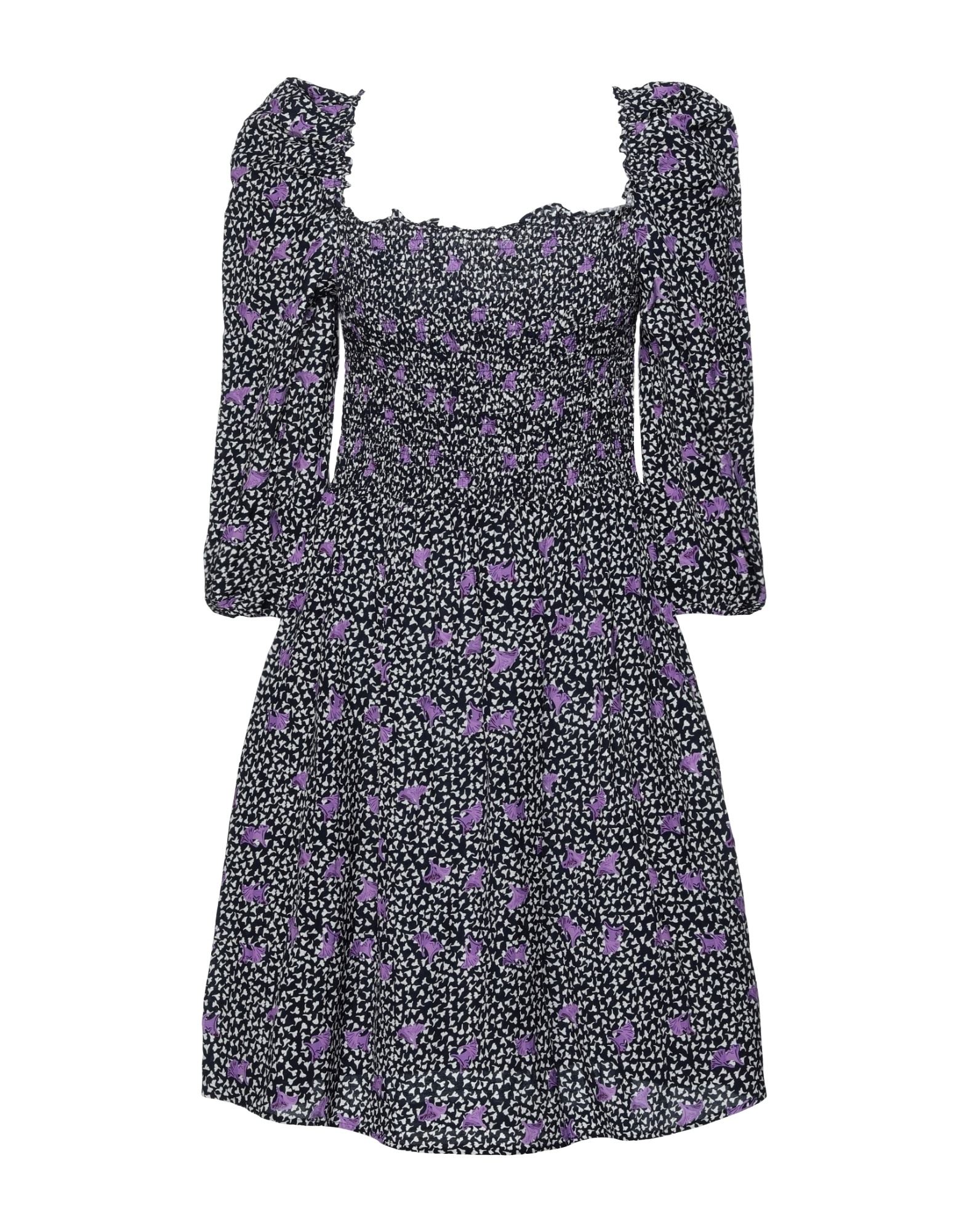 평직, 주름효과, 플로럴 모티브, 스퀘어 네크라인, 롱 슬리브, 포켓 없음, 안감없음. 이미지