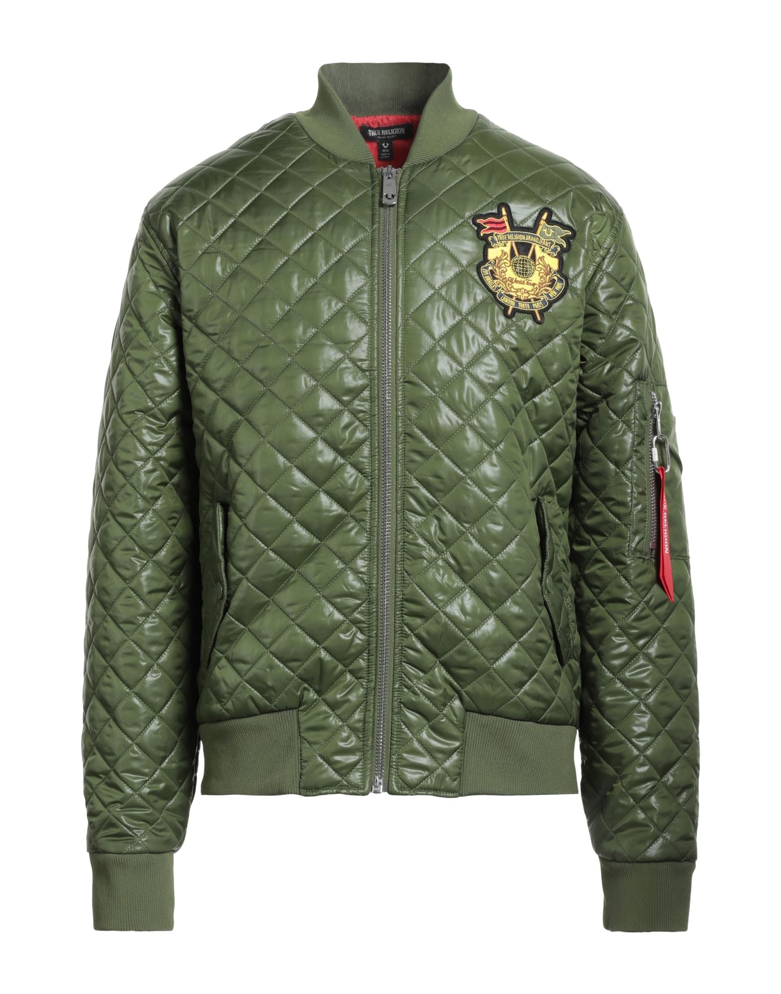 보머 자켓, 테크니컬 패브릭, 퀼팅, 브랜드 로고, 니트 트리밍, 자수 장식, 프린트 디테일 솔리드 컬러, 크루넥, 롱 슬리브, 합성 충전재, 라이트 패딩, 지퍼 여밈, 슬릿 포켓, 세탁기로 세탁, 표백 금지, 건조기 사용가능. 이미지