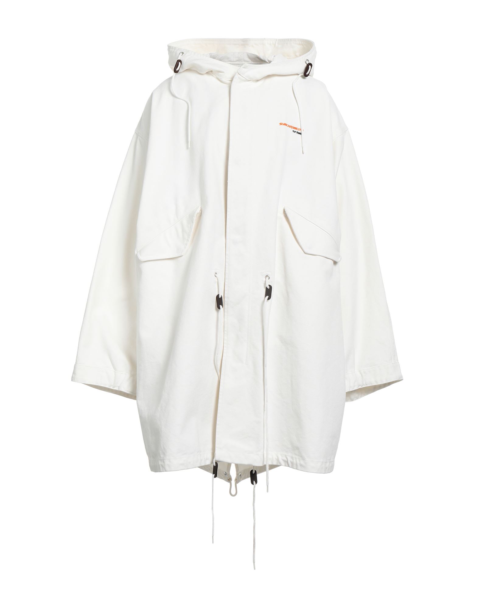 캔바스, 자수, 브랜드 로고, 솔리드 컬러, 후드, 싱글브레스티드, 롱 슬리브, 안감없음, 지퍼 클로저, 스냅버튼, 드로스트링 웨이스트, 멀티 포켓, 드로스트링 헴라인, 파카. 이미지