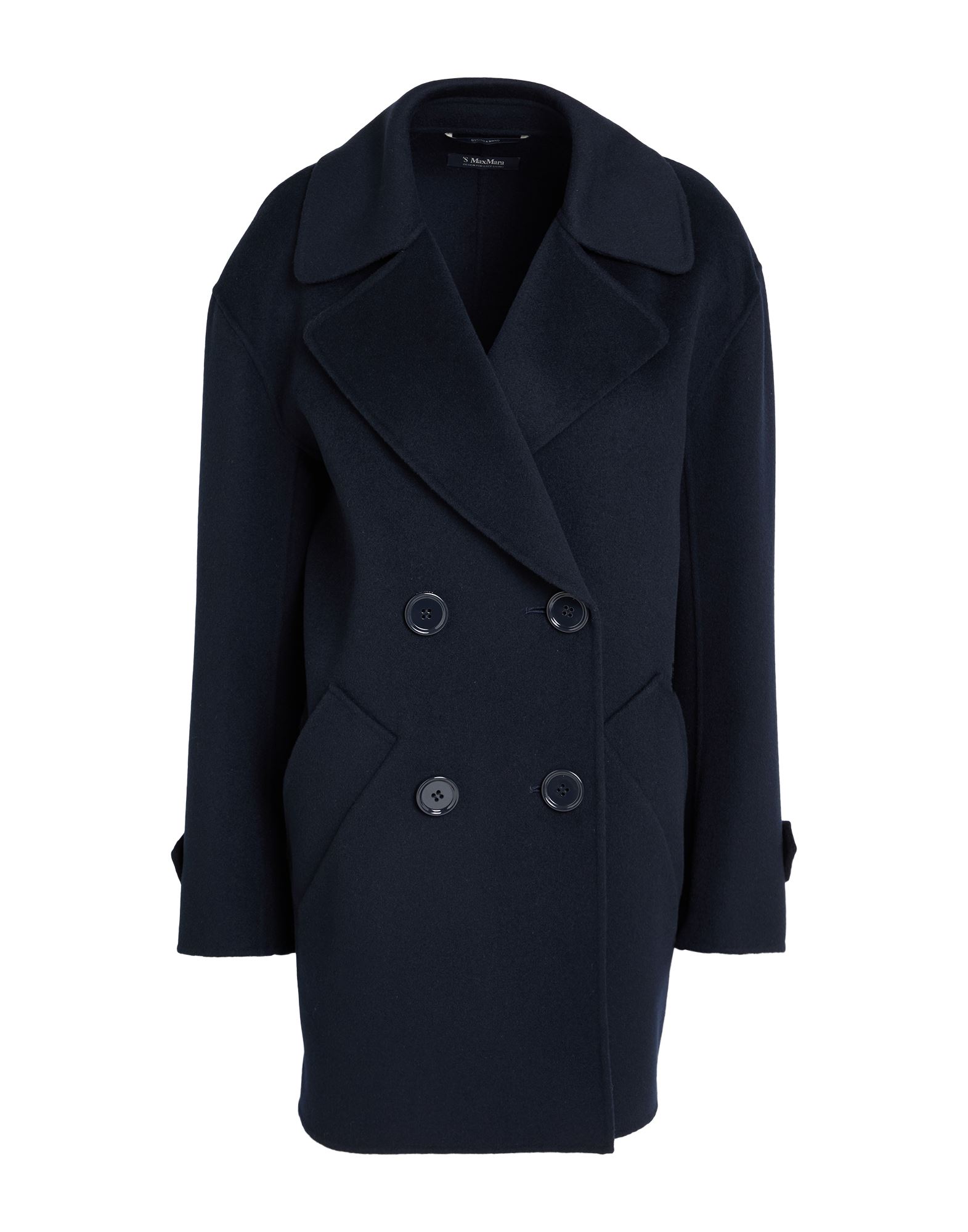 더블 브레스티드 코트, 플란넬, 솔리드 컬러, 장식 부착 없음, 라펠, 롱 슬리브, 안감없음, 버튼 여밈, 멀티 포켓, 백 슬릿, 드라이클리닝, 표백 금지, 건조기 사용불가. 이미지