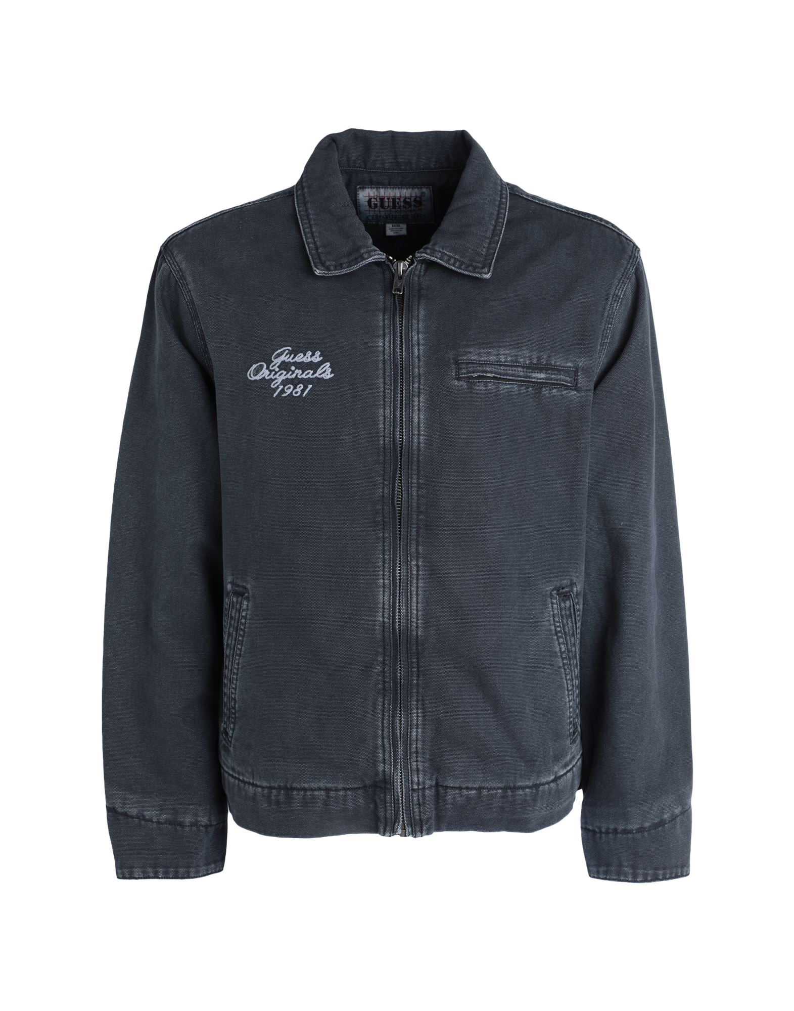 캔바스, 바랜 효과, 브랜드 로고, 솔리드 컬러, 클래식 칼라, 싱글브레스티드, 롱 슬리브, 버튼 커프스, 내부 패딩, 지퍼 여밈, 멀티 포켓, 기타 아우터웨어. 이미지