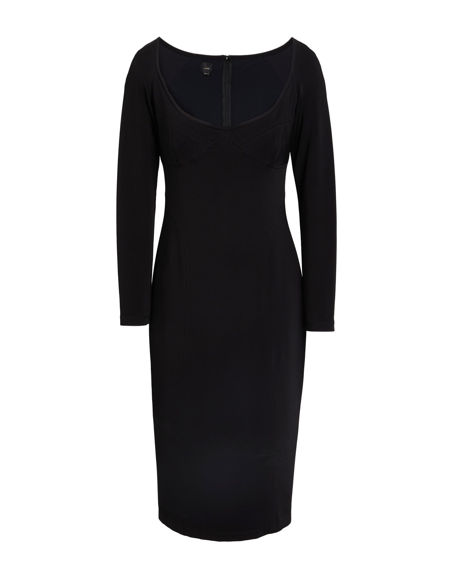 바디콘 드레스, 저지, 장식 부착 없음, 솔리드 컬러, 와이드 네크라인, 롱 슬리브, 안감없음, 지퍼 여밈, 후크 여밈, 포켓 없음, 스트레치, 손세탁 또는 드라이클리닝, 표백 금지, 건조기 사용불가. 이미지