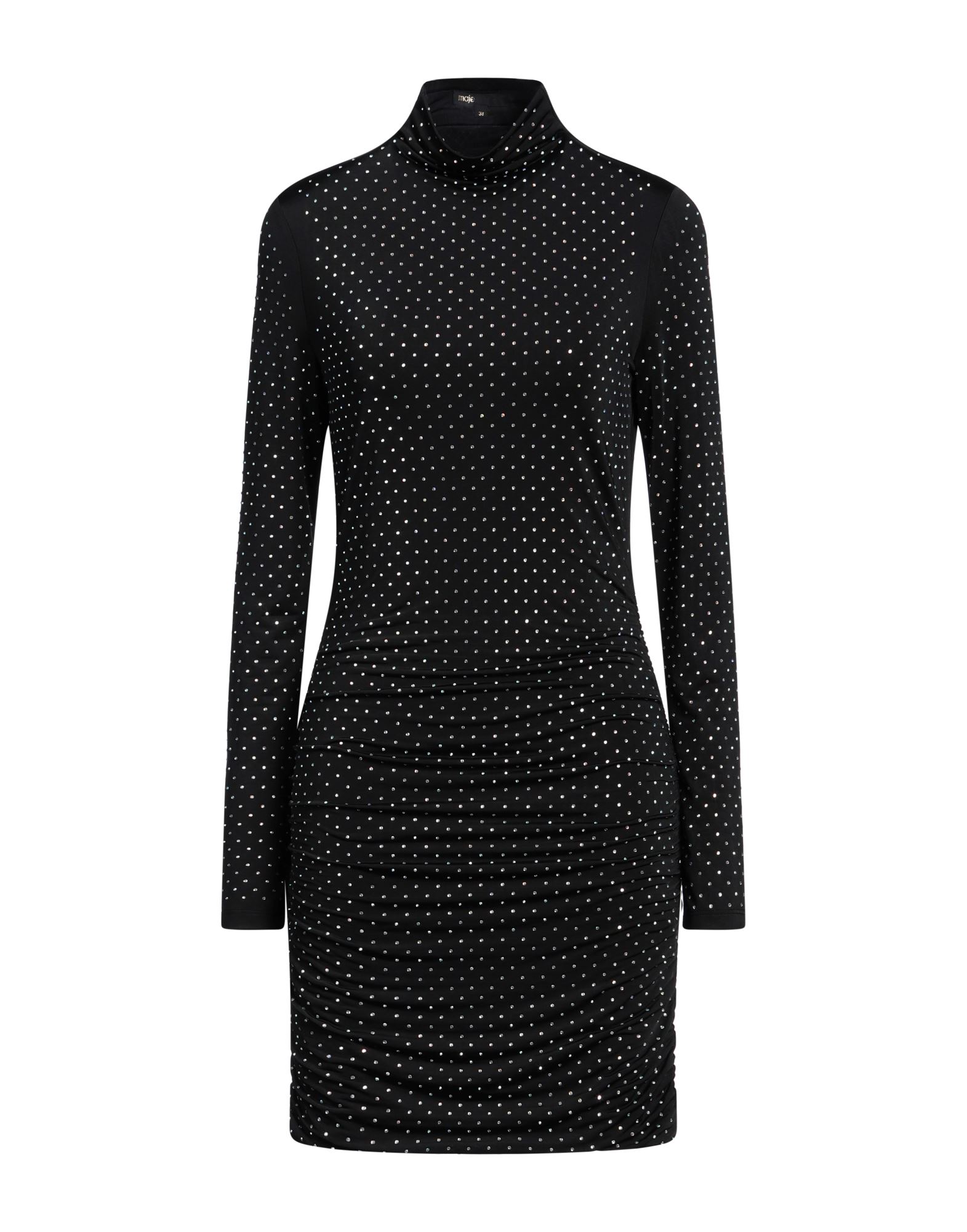 바디콘 드레스, 저지, 크리스탈, 개더 디테일, 장식 디테일 솔리드 컬러, 목 넥, 롱 슬리브, 안감있음, 포켓 없음, 스트레치, 손세탁 또는 드라이클리닝, 표백 금지, 건조기 사용불가. 이미지