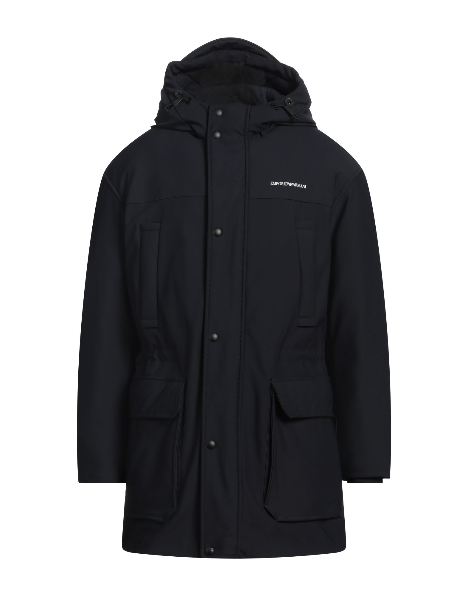 테크니컬 패브릭, 브랜드 로고, 솔리드 컬러, 후드, 싱글브레스티드, 롱 슬리브, 내부 패딩, 지퍼 클로저, 스냅버튼, 멀티 포켓, 스트레치, 싱글브레스티드 자켓. 이미지