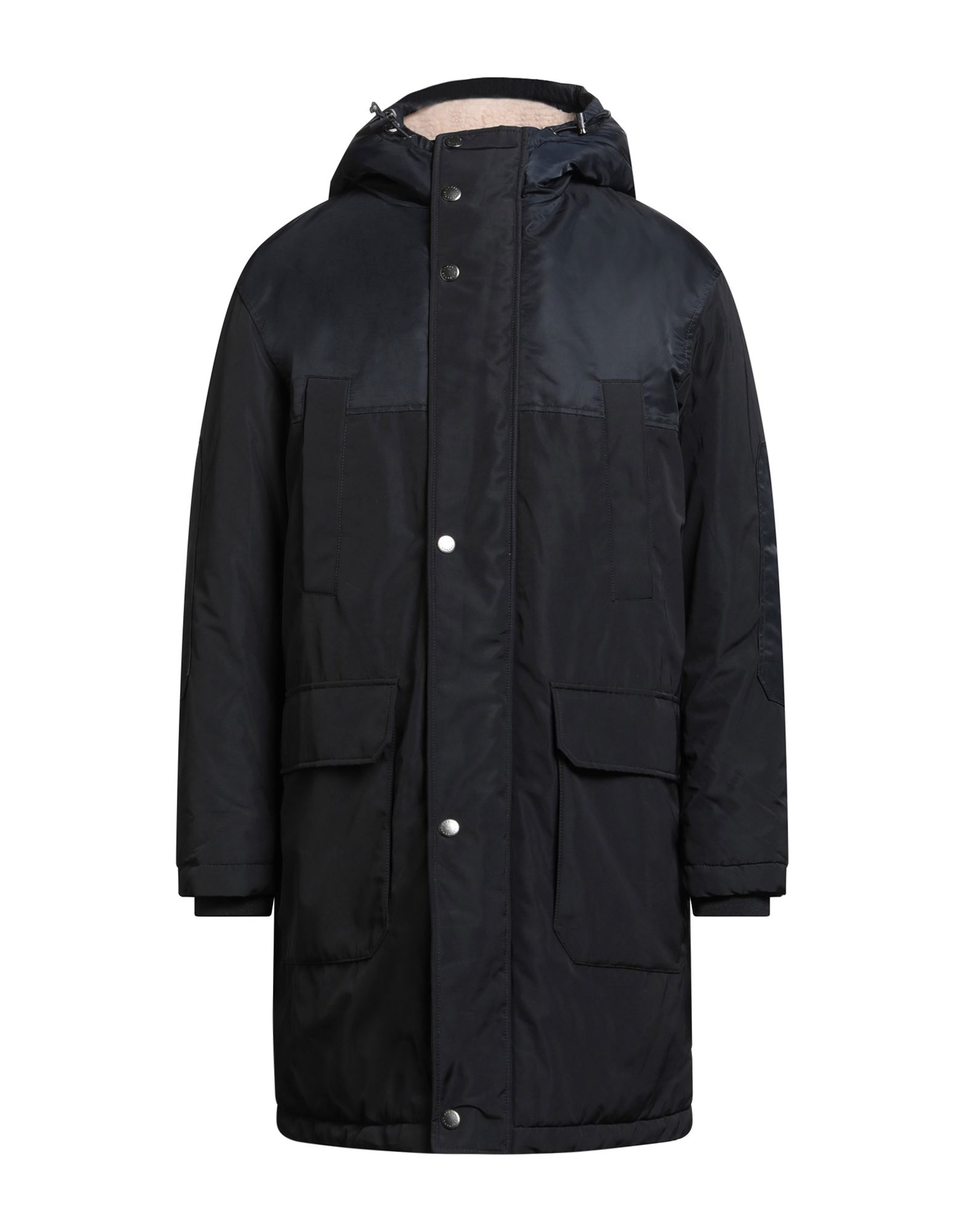 파카, 테크니컬 패브릭, 브로케이드, 장식 부착 없음, 솔리드 컬러, 후드, 싱글브레스티드, 롱 슬리브, 합성 충전재, 라이트 패딩, 멀티 포켓, 드라이클리닝, 표백 금지, 건조기 사용불가, 다림질 금지. 이미지