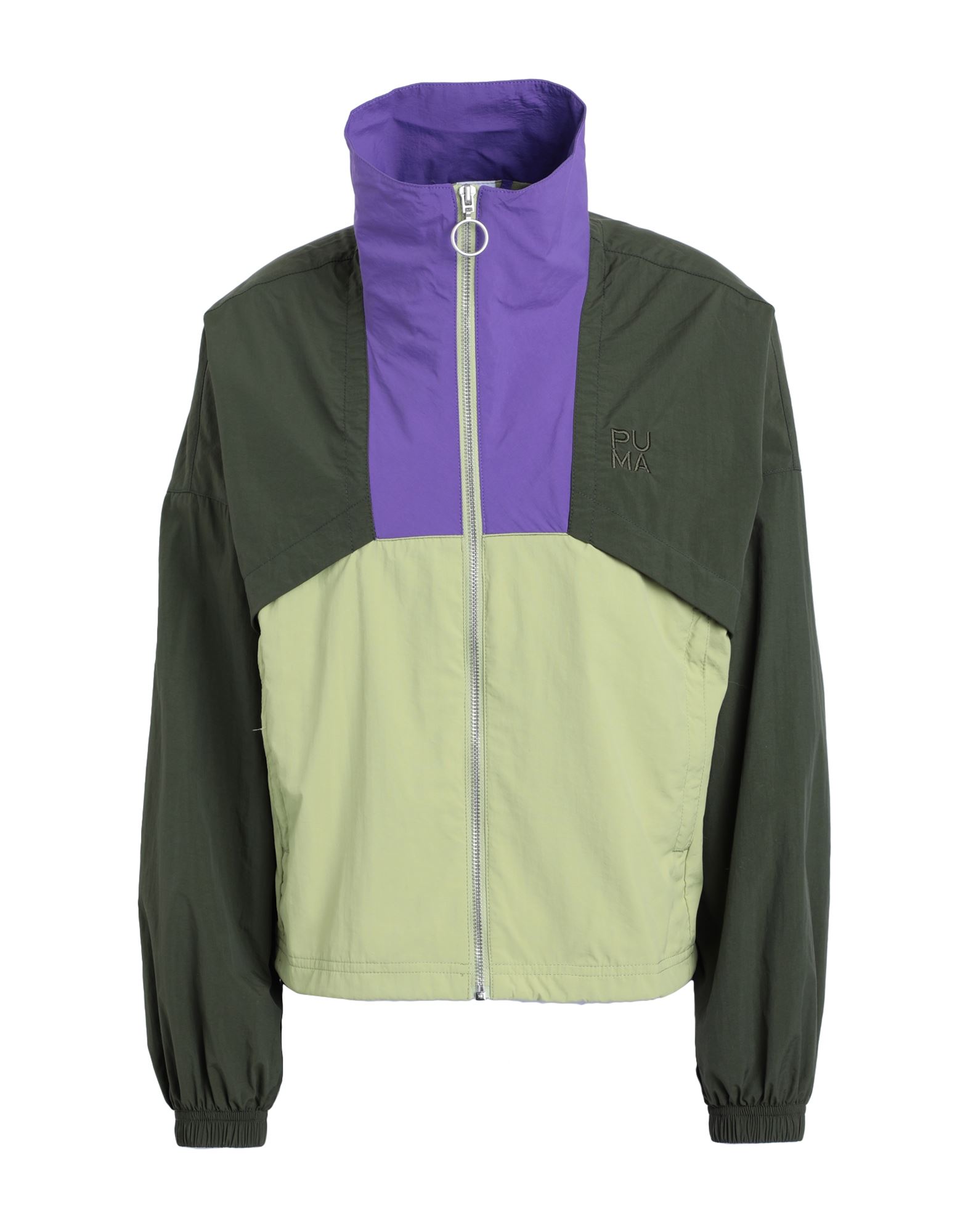 테크니컬 패브릭, 브랜드 로고, 멀티컬러 패턴, 터틀넥, 싱글브레스티드, 롱 슬리브, 엘라스틱 커프스, 안감있음, 지퍼 클로저, 멀티 포켓, 드로스트링 헴라인, lifestyle, 윈드브레이커 스타일. 이미지