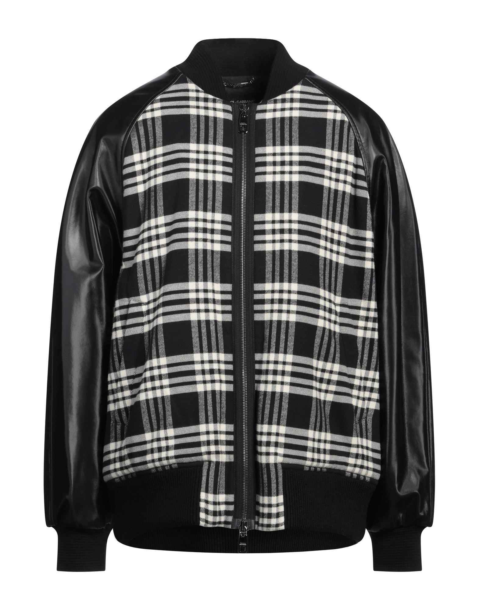 바시티 자켓, 플란넬, 인조가죽, 타탄체크, 니트 트리밍, 브랜드 로고, 스탠드 칼라, 싱글브레스티드, 롱 슬리브, 안감있음, 지퍼 여밈, 멀티 포켓, 손세탁, 표백 금지, 건조기 사용가능. 이미지