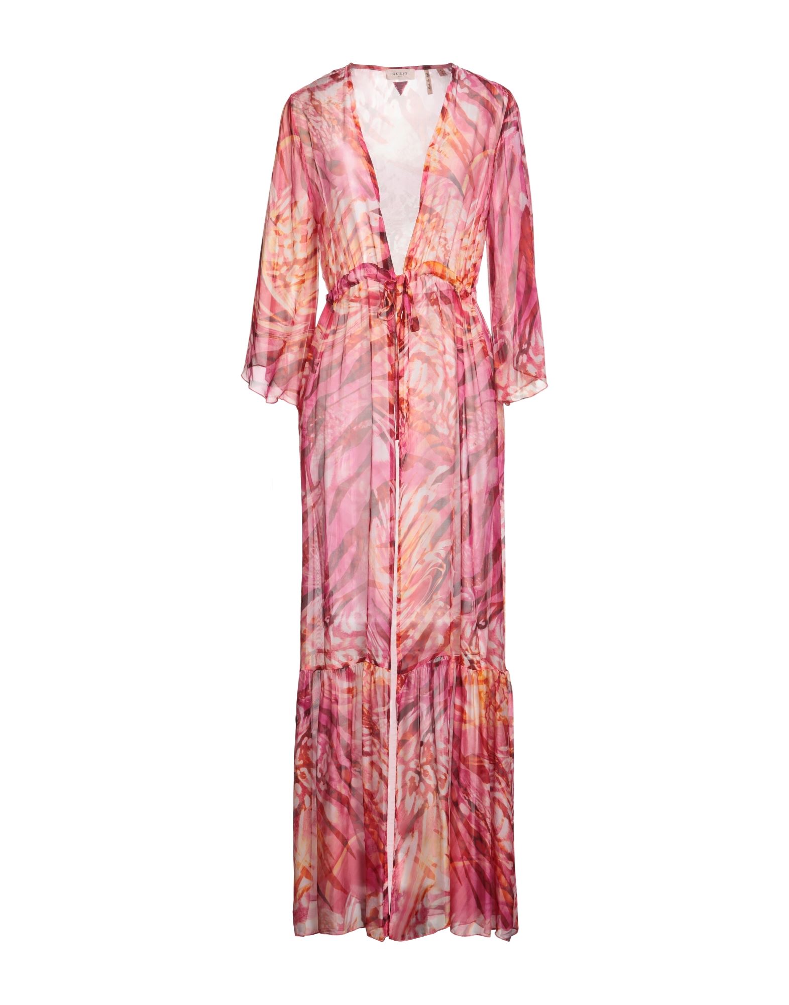 기모노, 보일, 장식 부착 없음, 멀티컬러 패턴, 딥 네크라인, 롱 슬리브, 안감없음, 타이 여밈, 손세탁, 표백 금지, 건조기 사용불가. 이미지