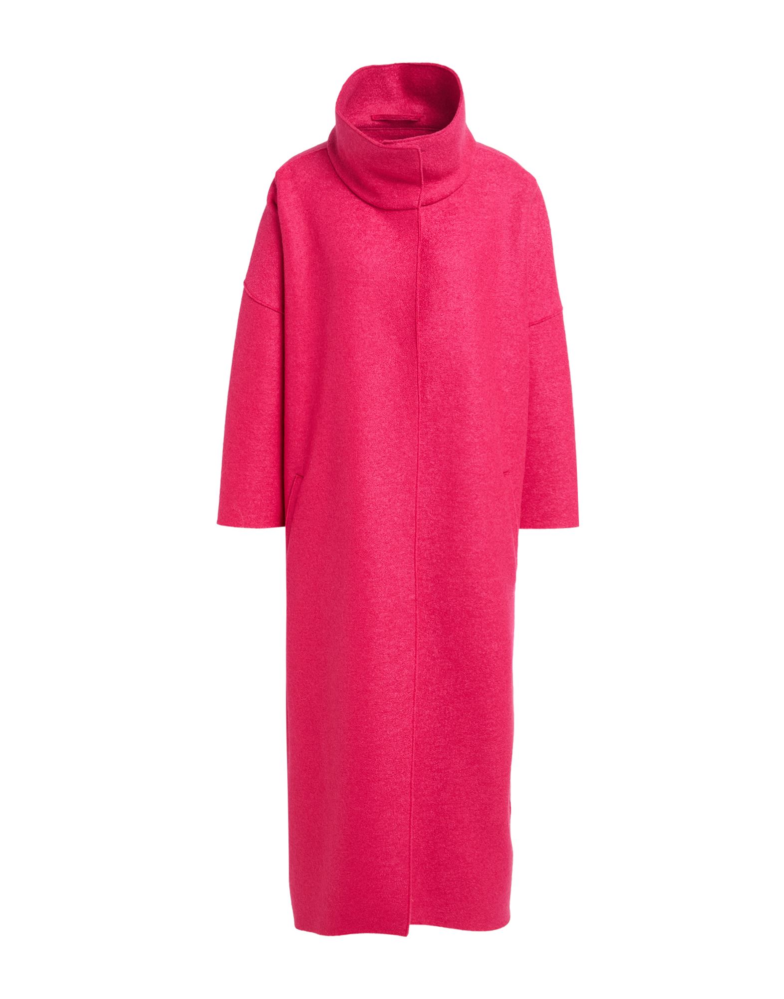 싱글 브레스티드 코트, 보일드 울, 솔리드 컬러, 장식 부착 없음, 터틀넥, 3/4길이 슬리브, 안감없음, 스냅버튼 여밈, 멀티 포켓, 드라이클리닝, 표백 금지, 건조기 사용불가. 이미지