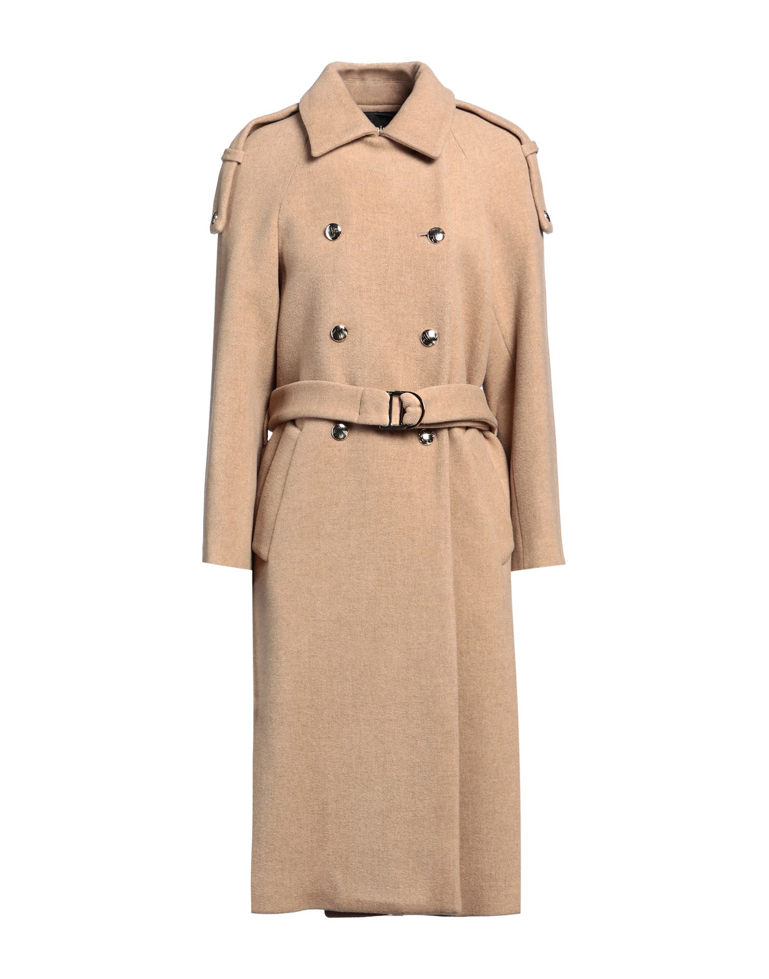 펠트, 벨트, 탭, 솔리드 컬러, 클래식 칼라, 더블브레스티드, 롱 슬리브, 안감있음, 버튼 여밈, 멀티 포켓, 드라이클리닝, 표백 금지, 건조기 사용불가, 벨티드 코트. 이미지