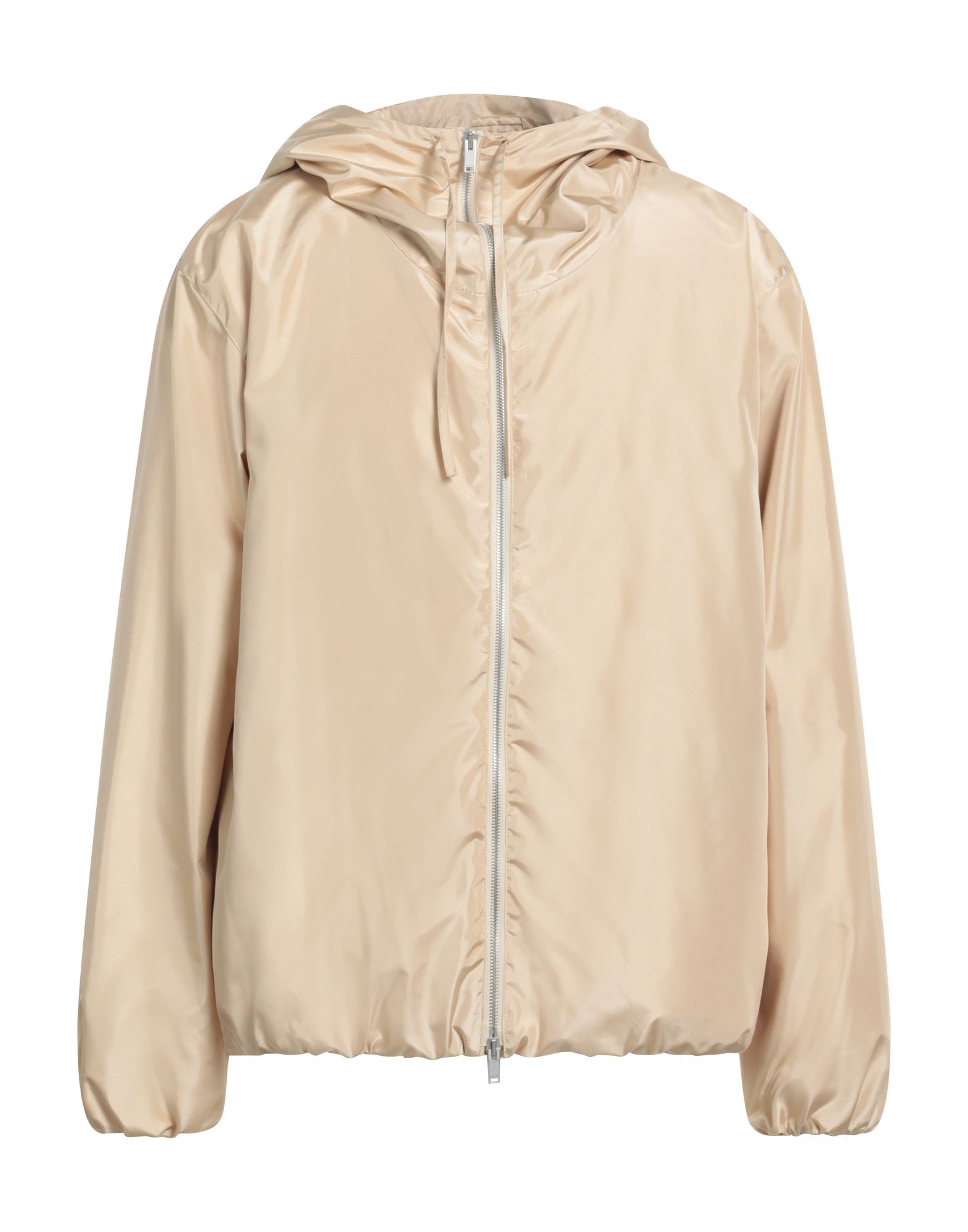 테크니컬 패브릭, 장식 부착 없음, 솔리드 컬러, 후드, 싱글브레스티드, 롱 슬리브, 안감있음, 지퍼 클로저, 멀티 포켓, 동물성 비섬유 자재 함유, 윈드브레이커 스타일. 이미지