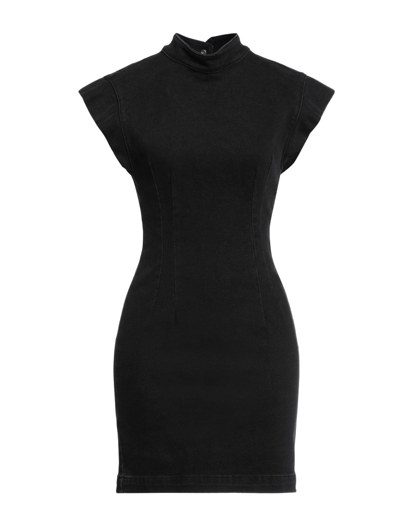 데님, 장식 부착 없음, 솔리드 컬러, 터틀넥, 컬러 워싱, 쇼트 슬리브, 안감없음, 지퍼 클로저, 포켓 없음, 펜슬 스커트. 이미지