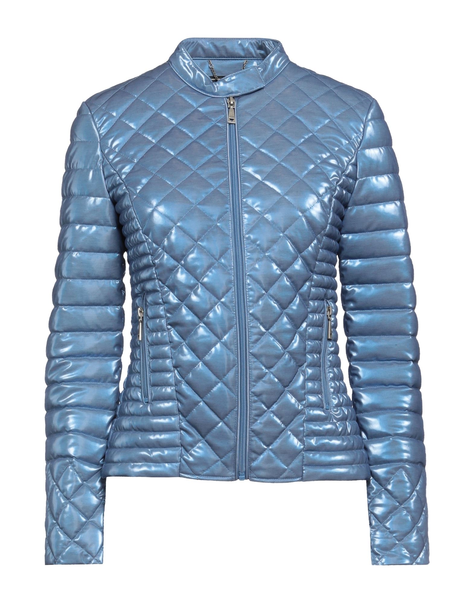 쇼트 패딩 자켓, 테크니컬 패브릭, 퀼팅, 브랜드 로고, 솔리드 컬러, 터틀넥, 롱 슬리브, 합성 충전재, 라이트 패딩, 지퍼 여밈, 스냅버튼 여밈, 멀티 포켓, 세탁기 세탁 또는 드라이클리닝, 건조기 사용불가. 이미지